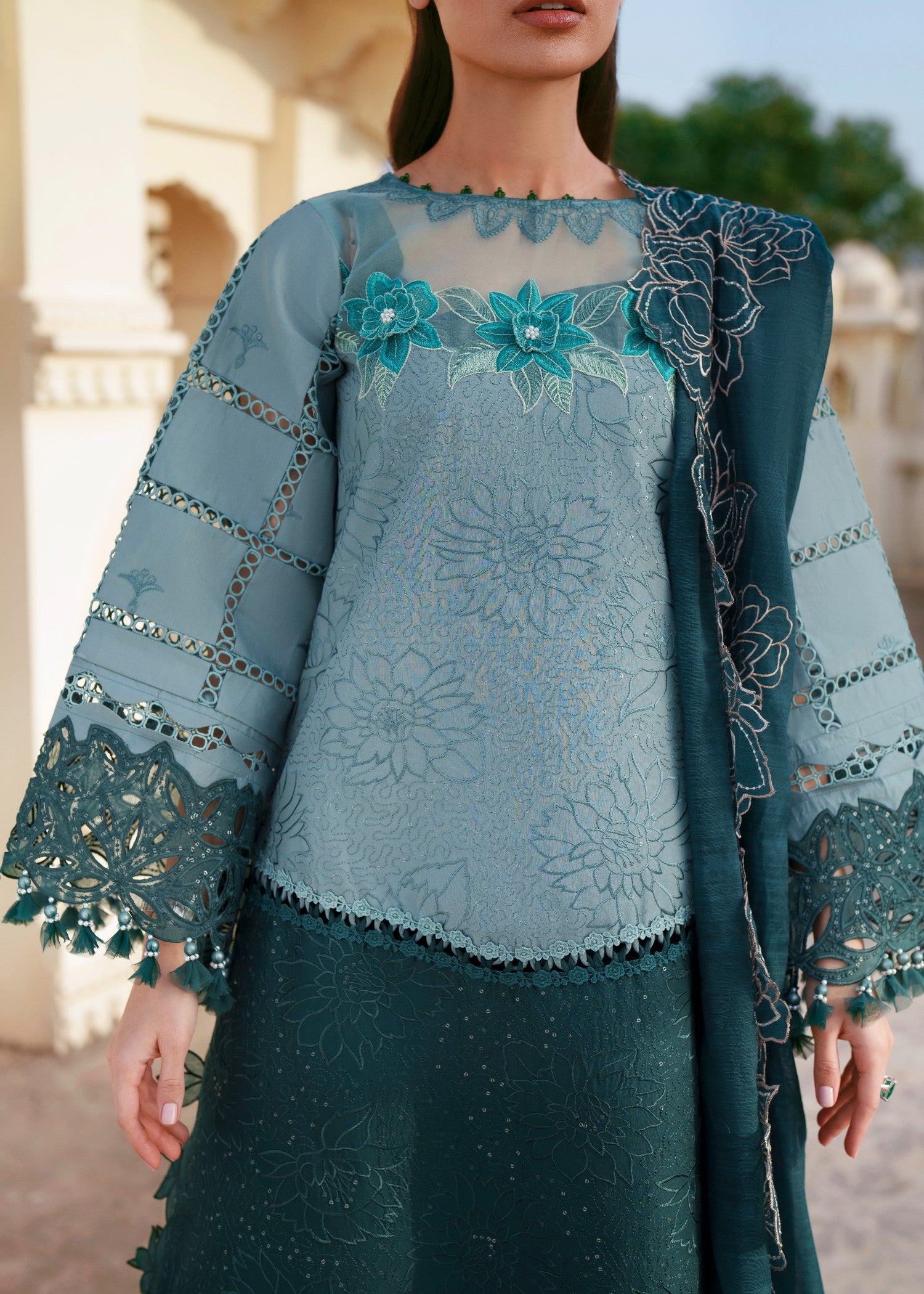 lawn Unstitched in Teal, frost blue