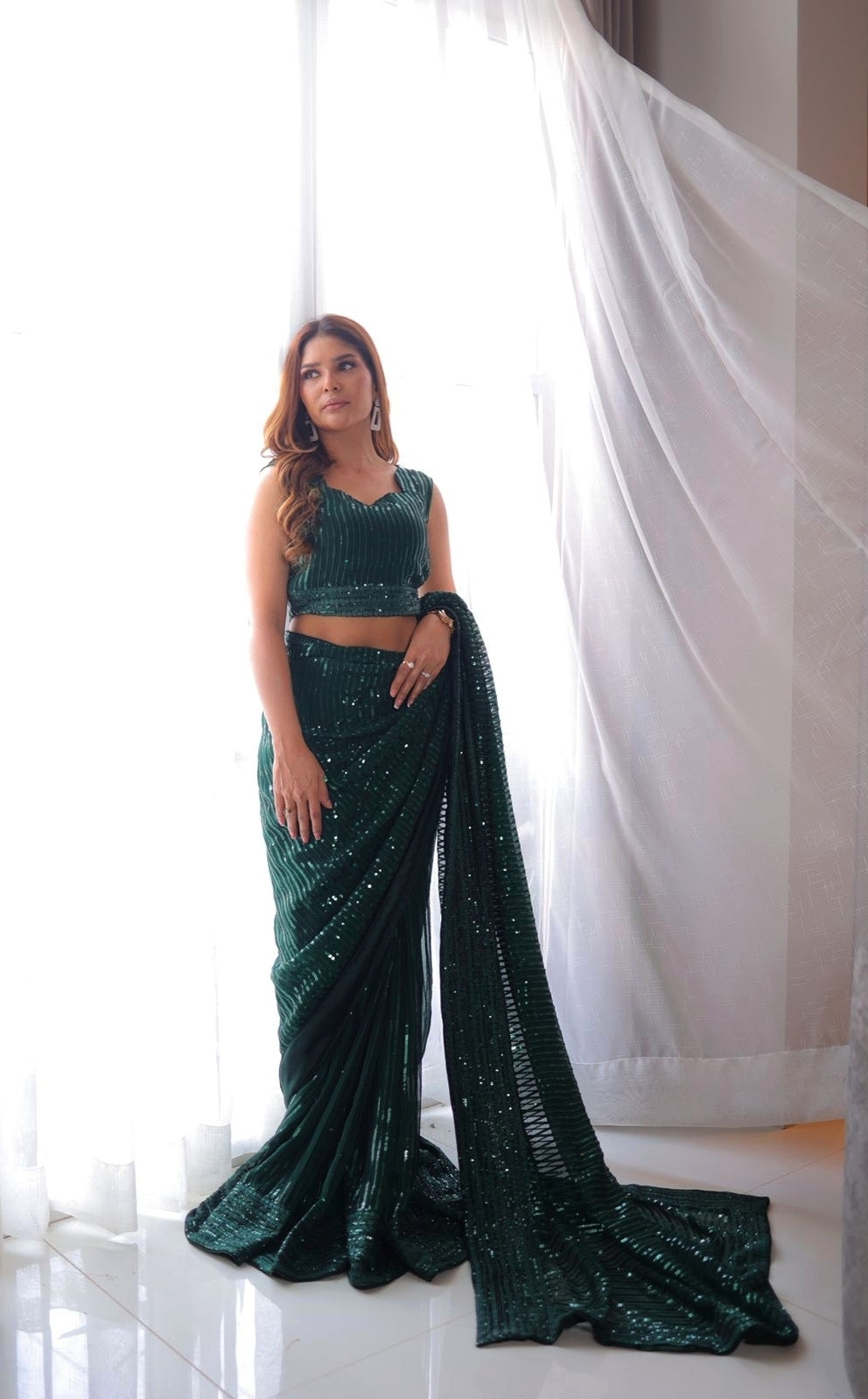 chiffon Saree in Green