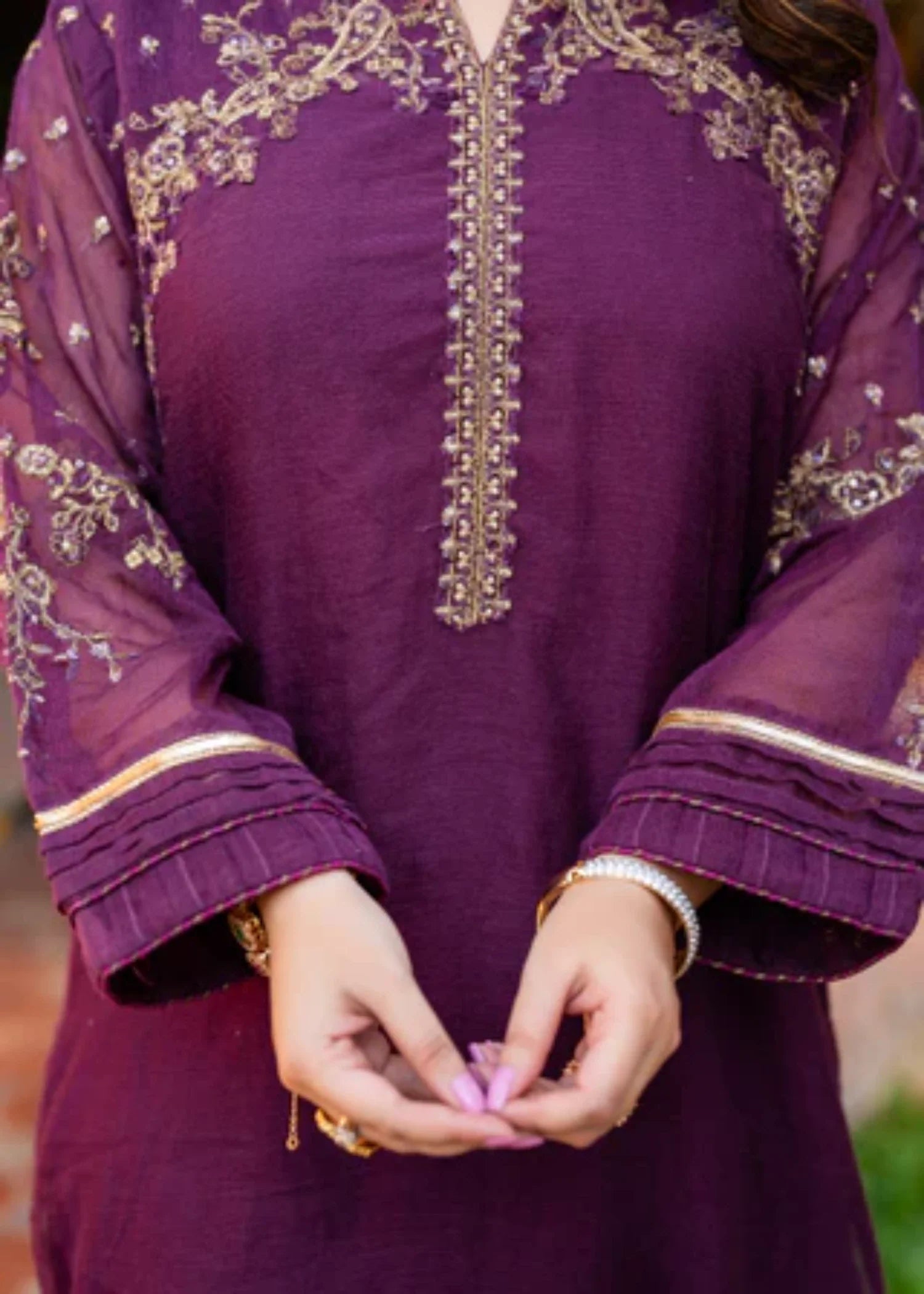 khaddi net Kurta Set in Purple