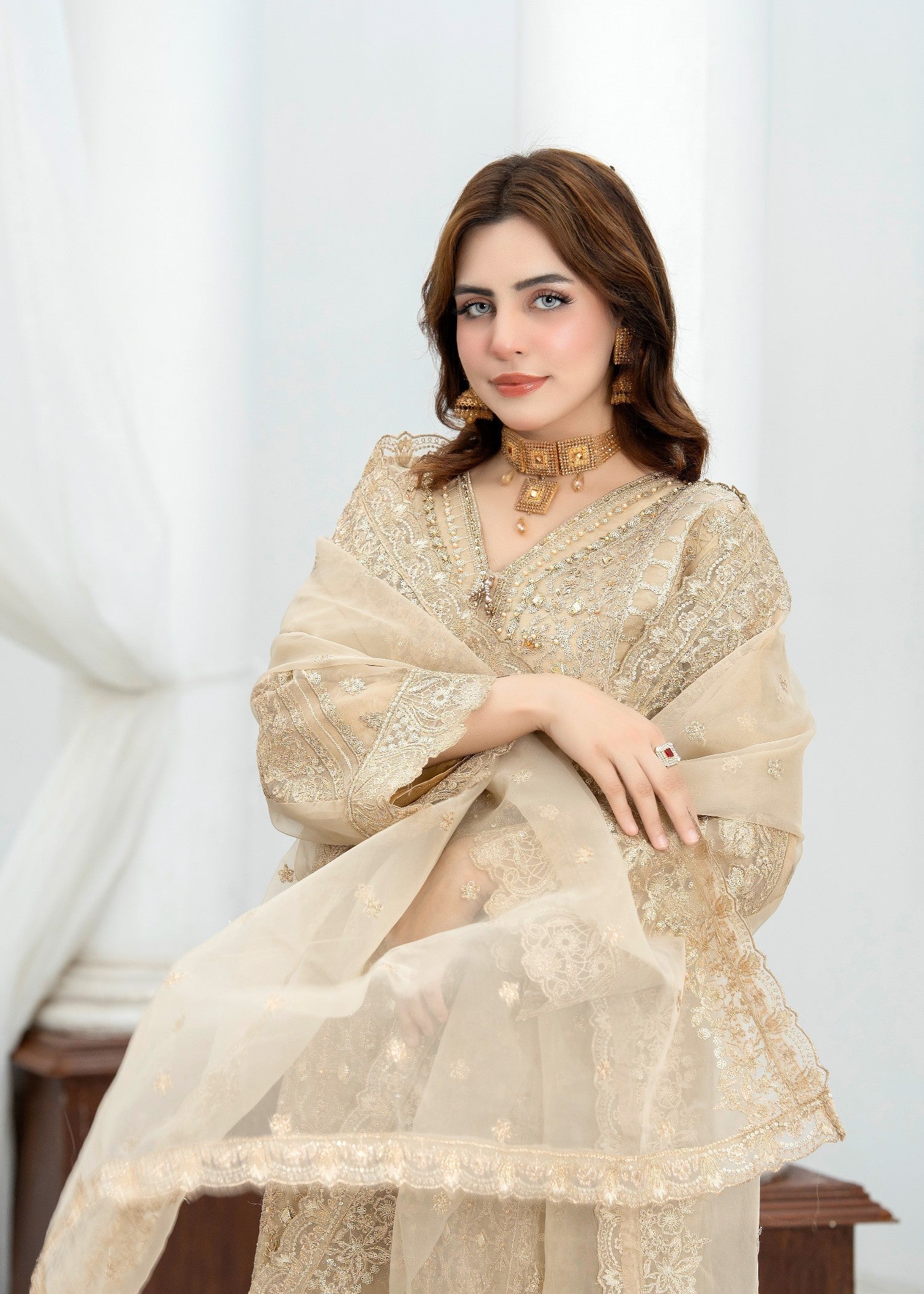 chiffon Kurta Set in Vanilla