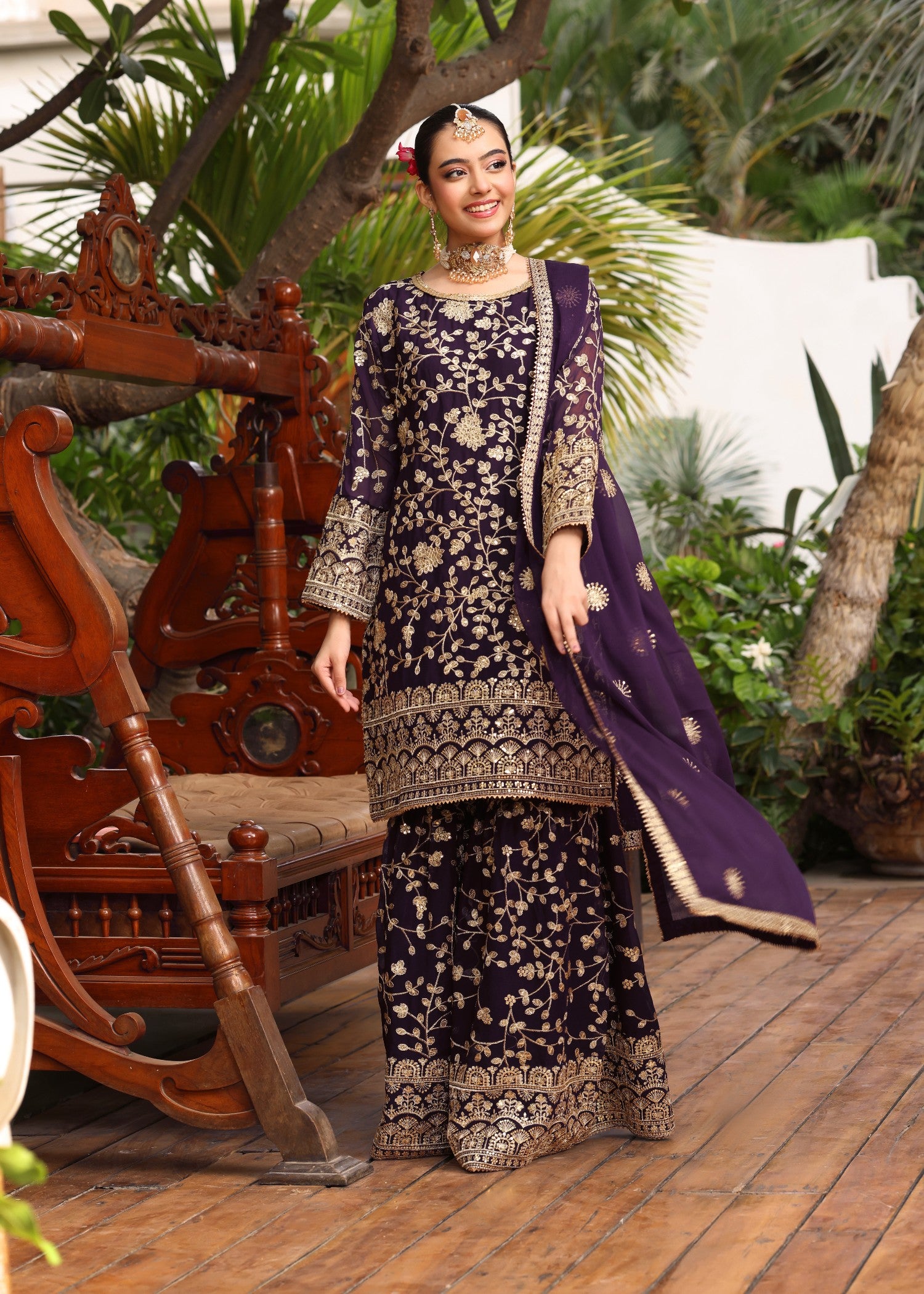 chiffon Gharara in Purple