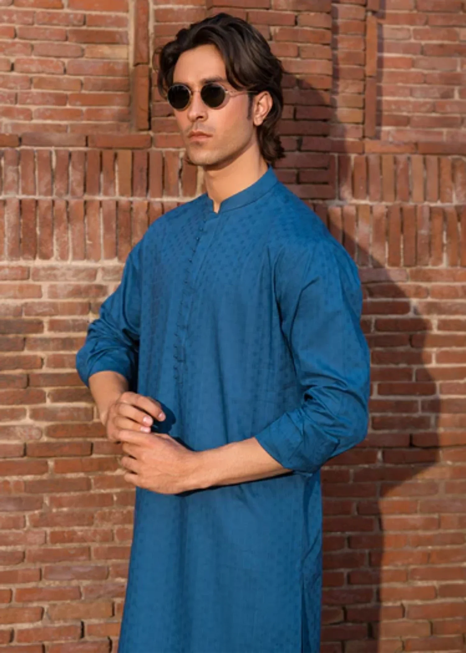 cotton jacquard Kurta in Teal