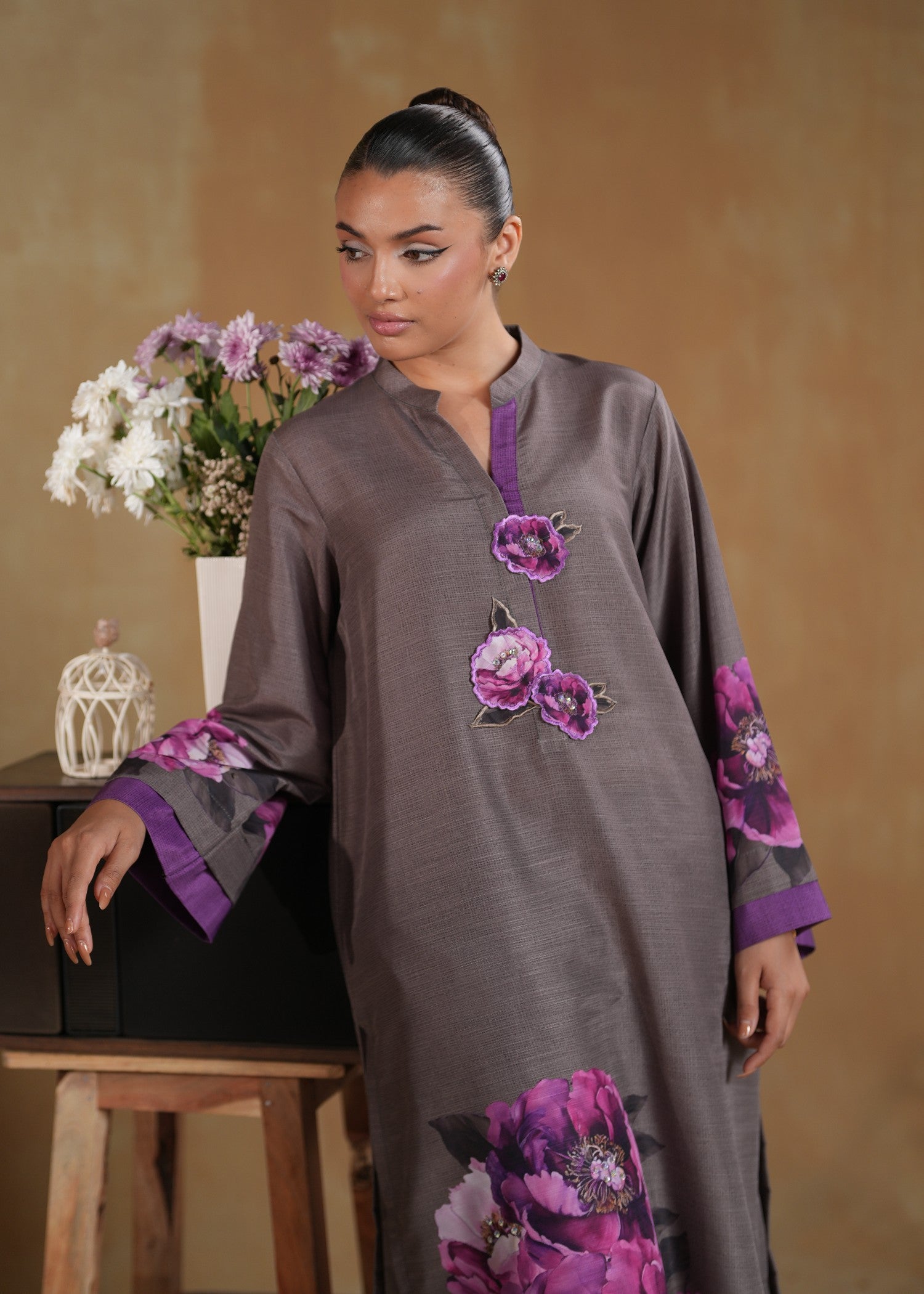 fine khaddar Kurta Set in Brown