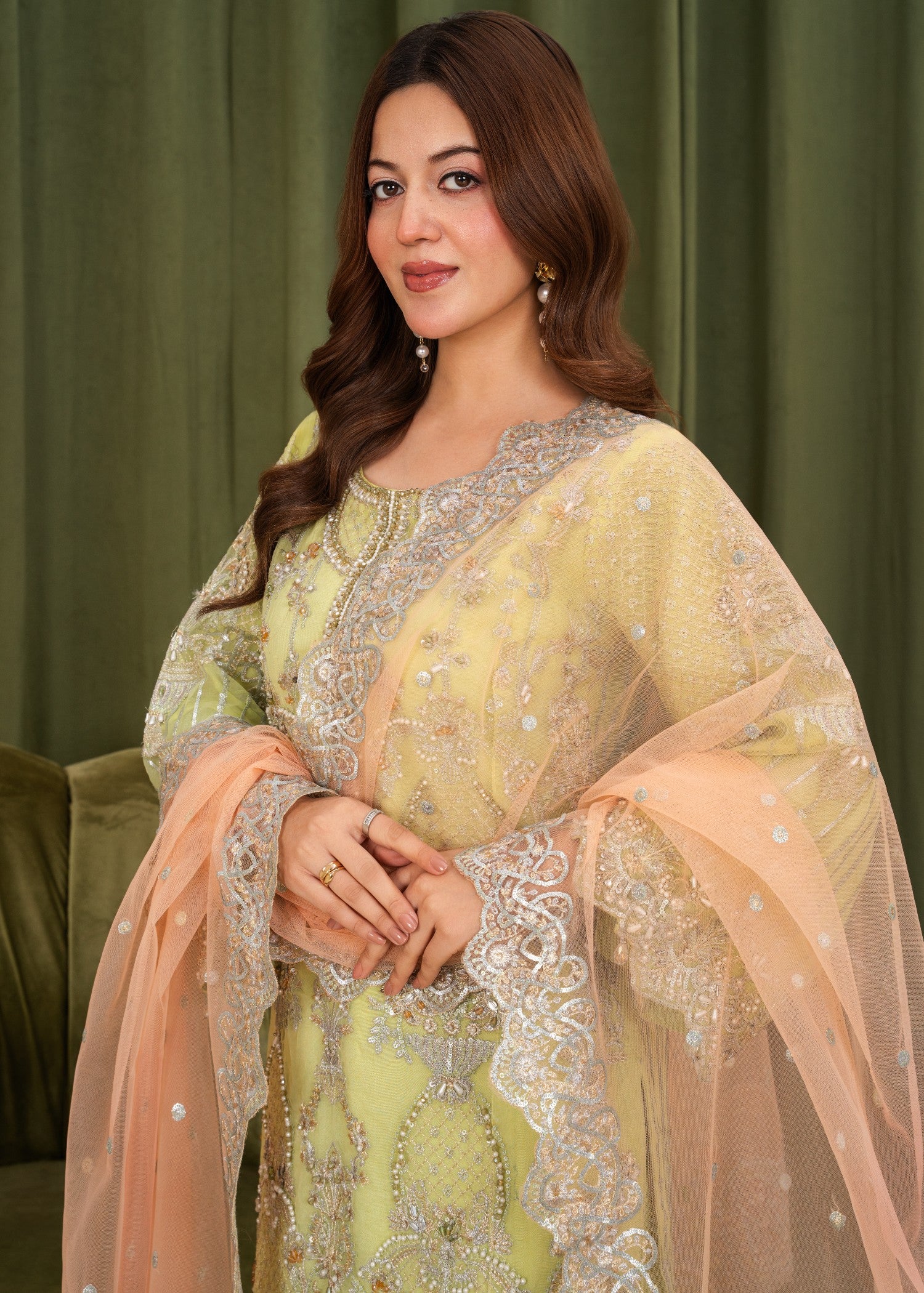 crystal organza Kurta Set in Pear