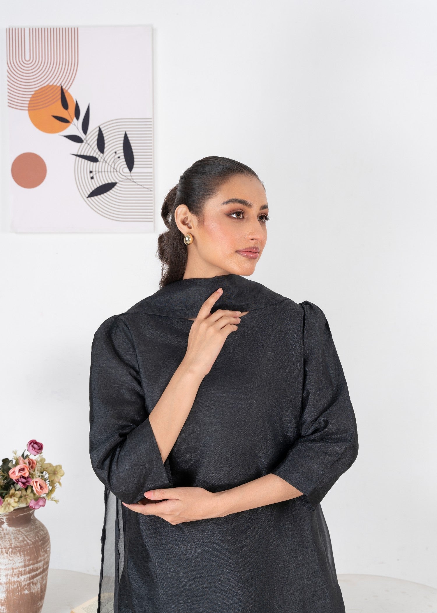 indian raw silk Kurta Set in Black