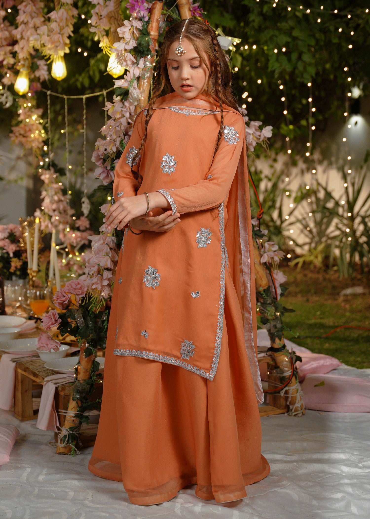 chiffon Lehenga in Apricot orange