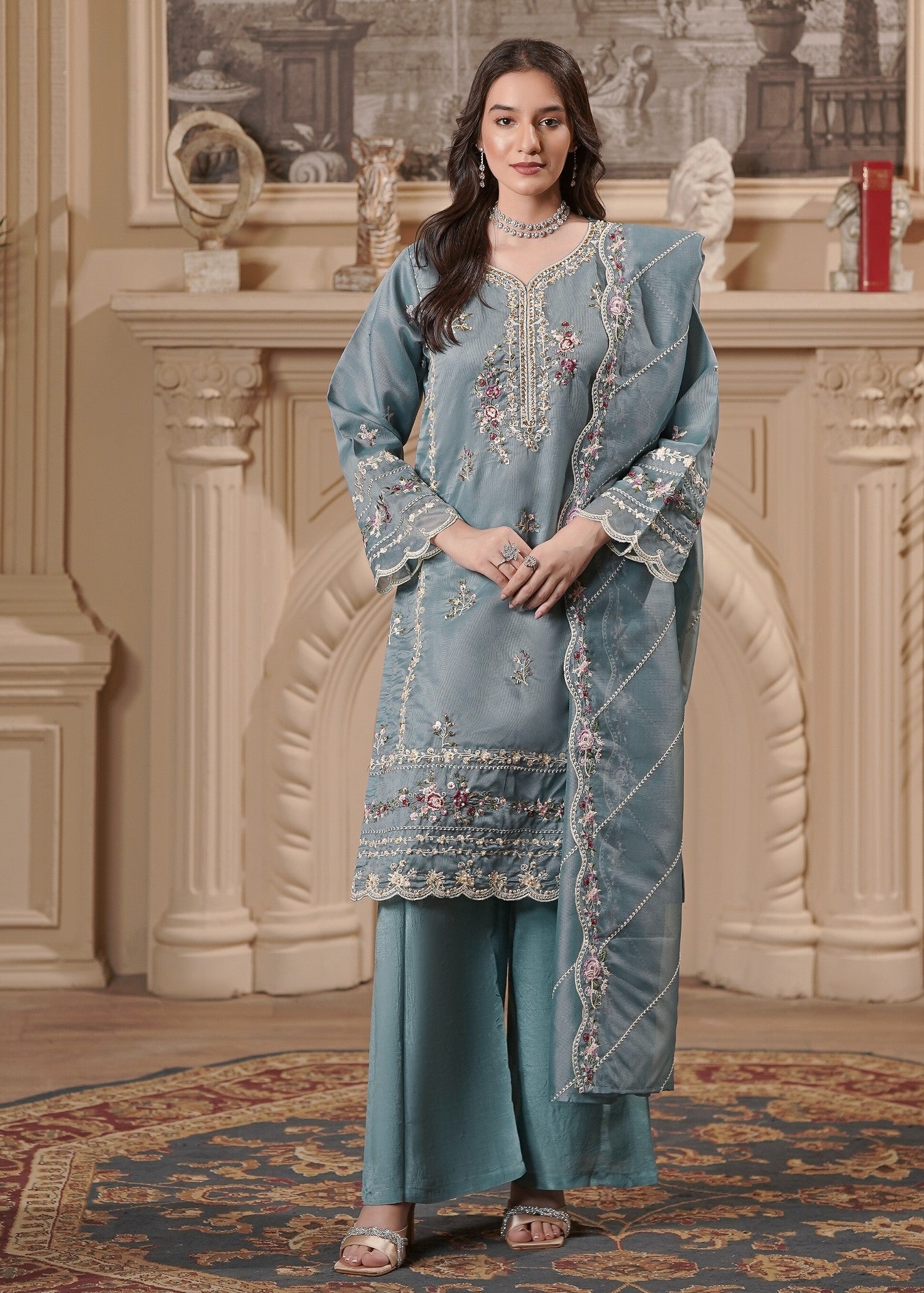 cotton net Kurta Set in Pastel green