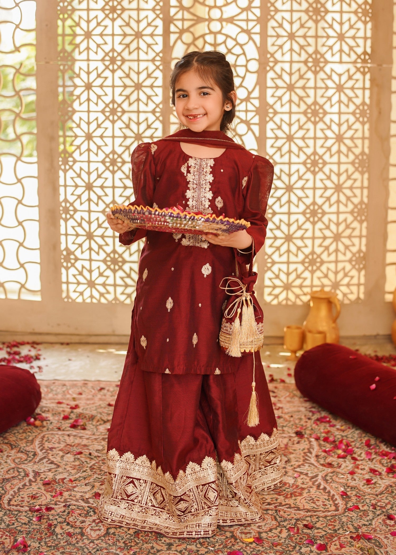 cotton net Sharara in Maroon