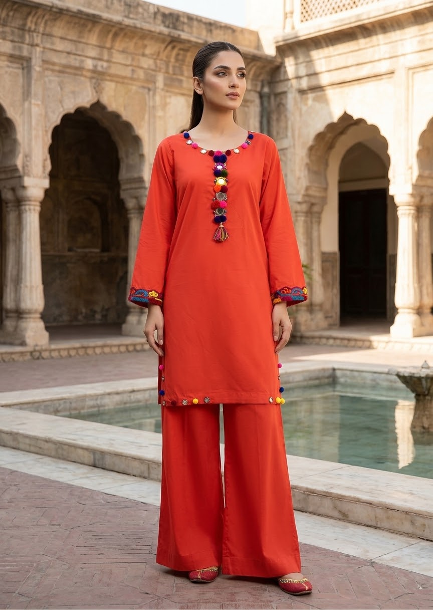blended satin Co Ord Sets in Sunset orange