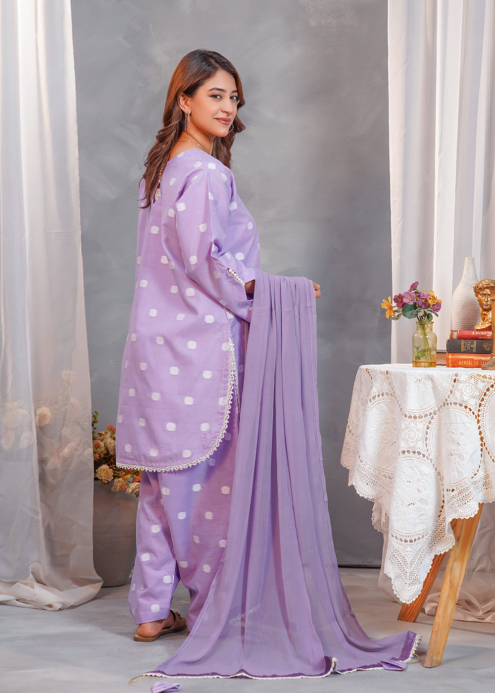 lawn Kurta Set in Purple mountain majesty