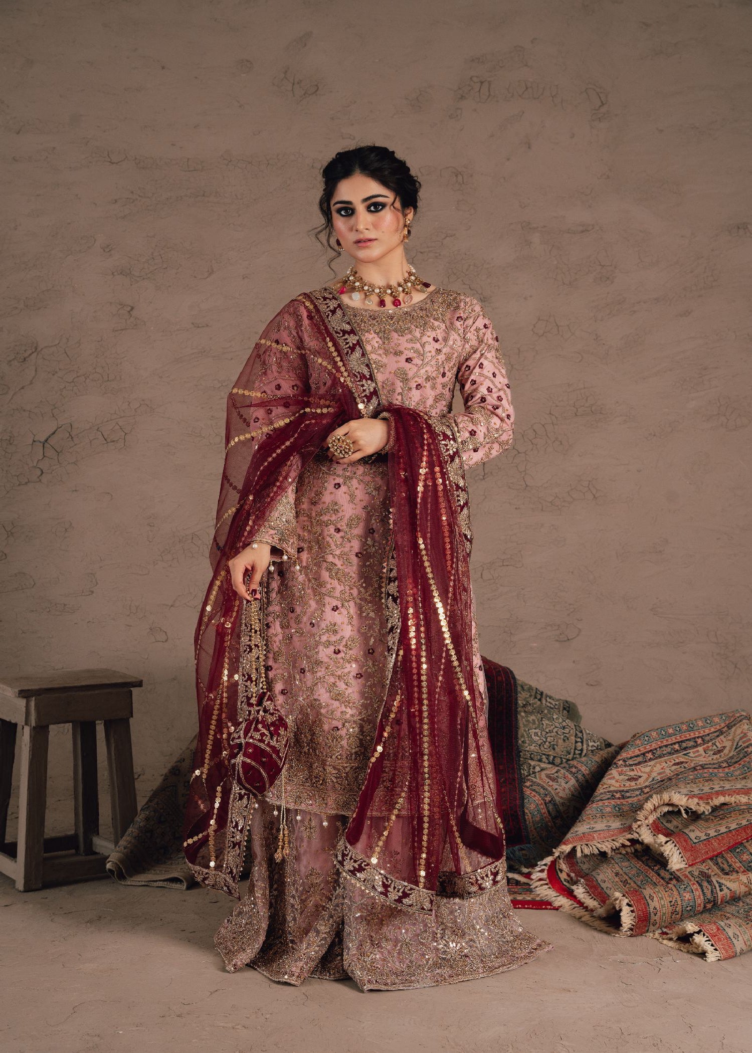 net Sharara in Pastel pink