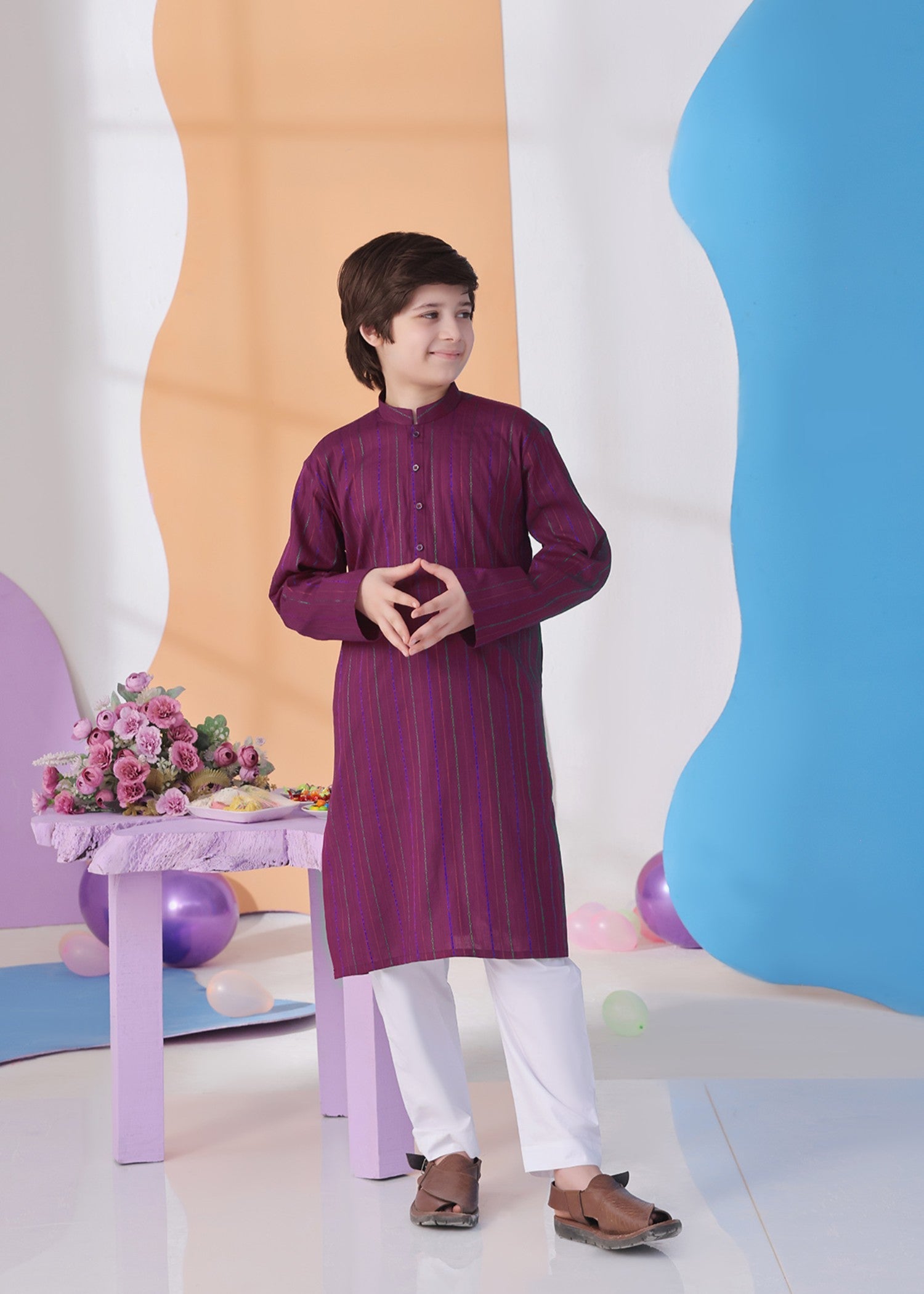jacquard Kurta in Purple