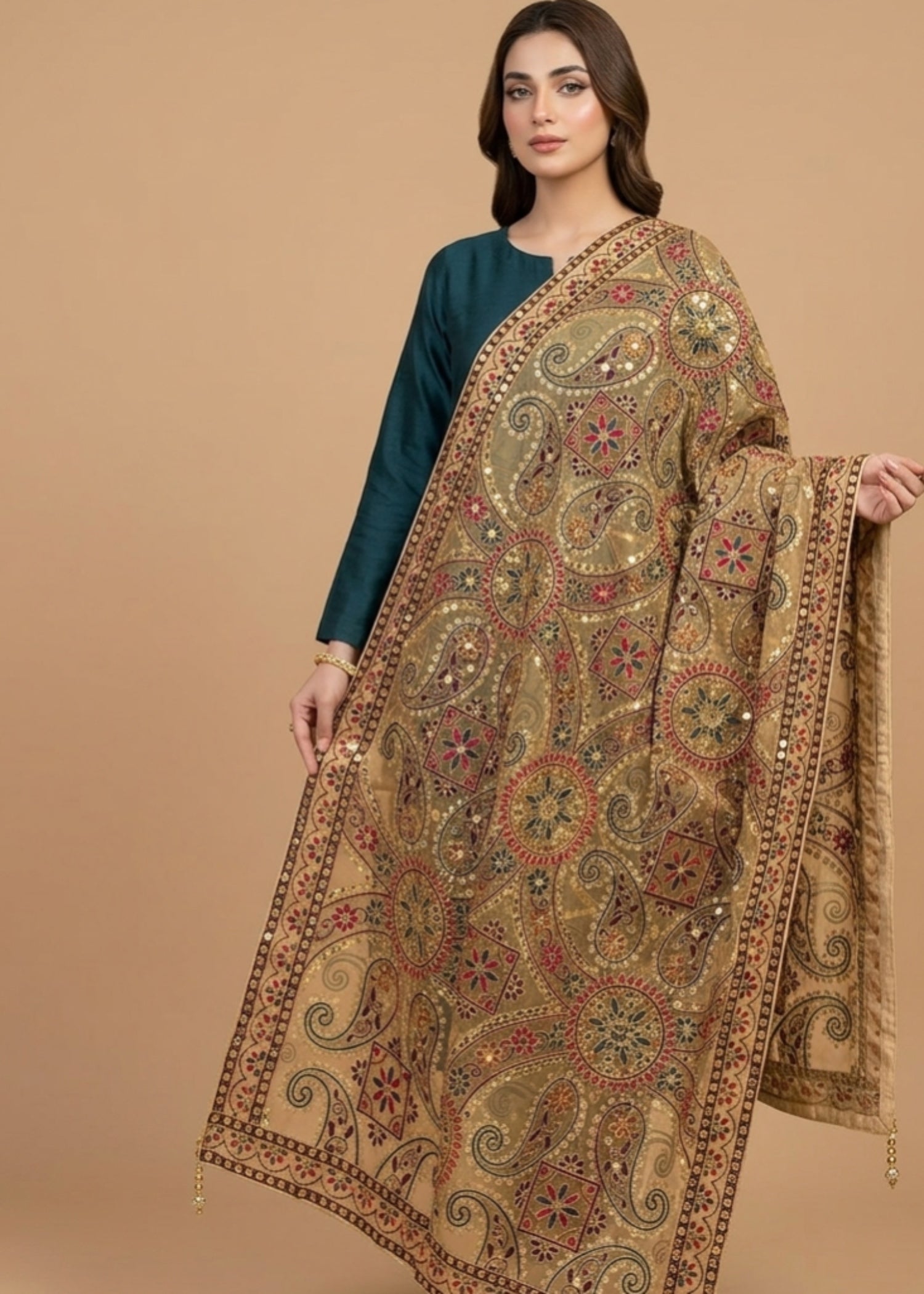 Dupatta in Gold, multi Color by - Trendy Women Dupatta IGV6842