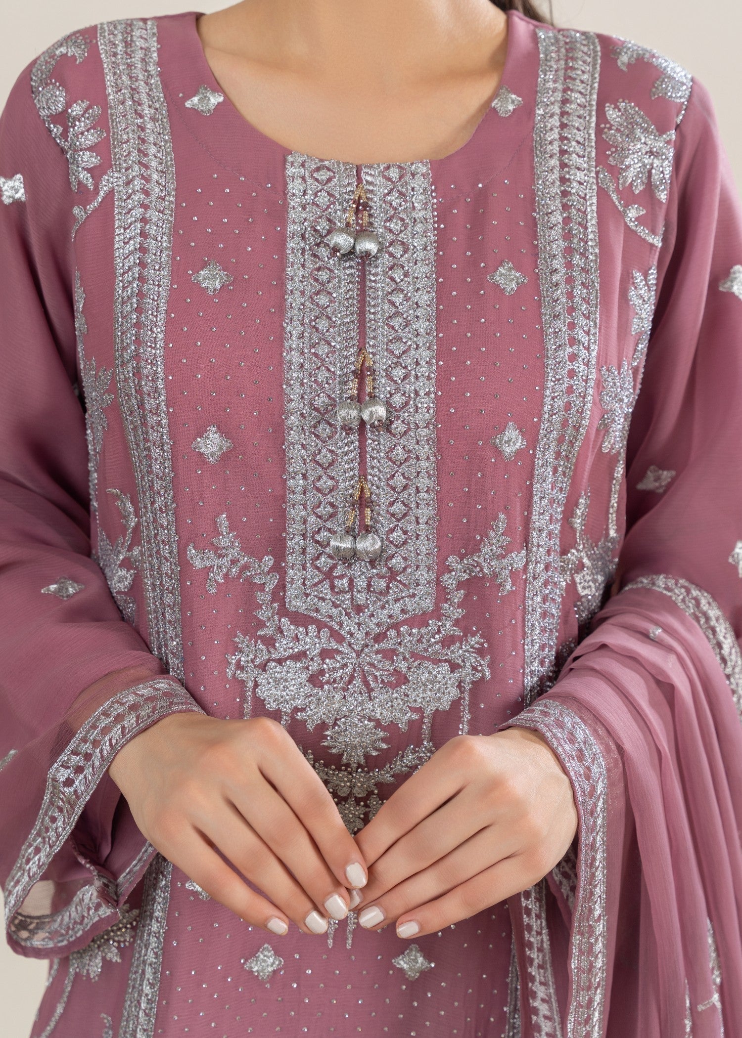 chiffon Kurta Set in Mauve pink