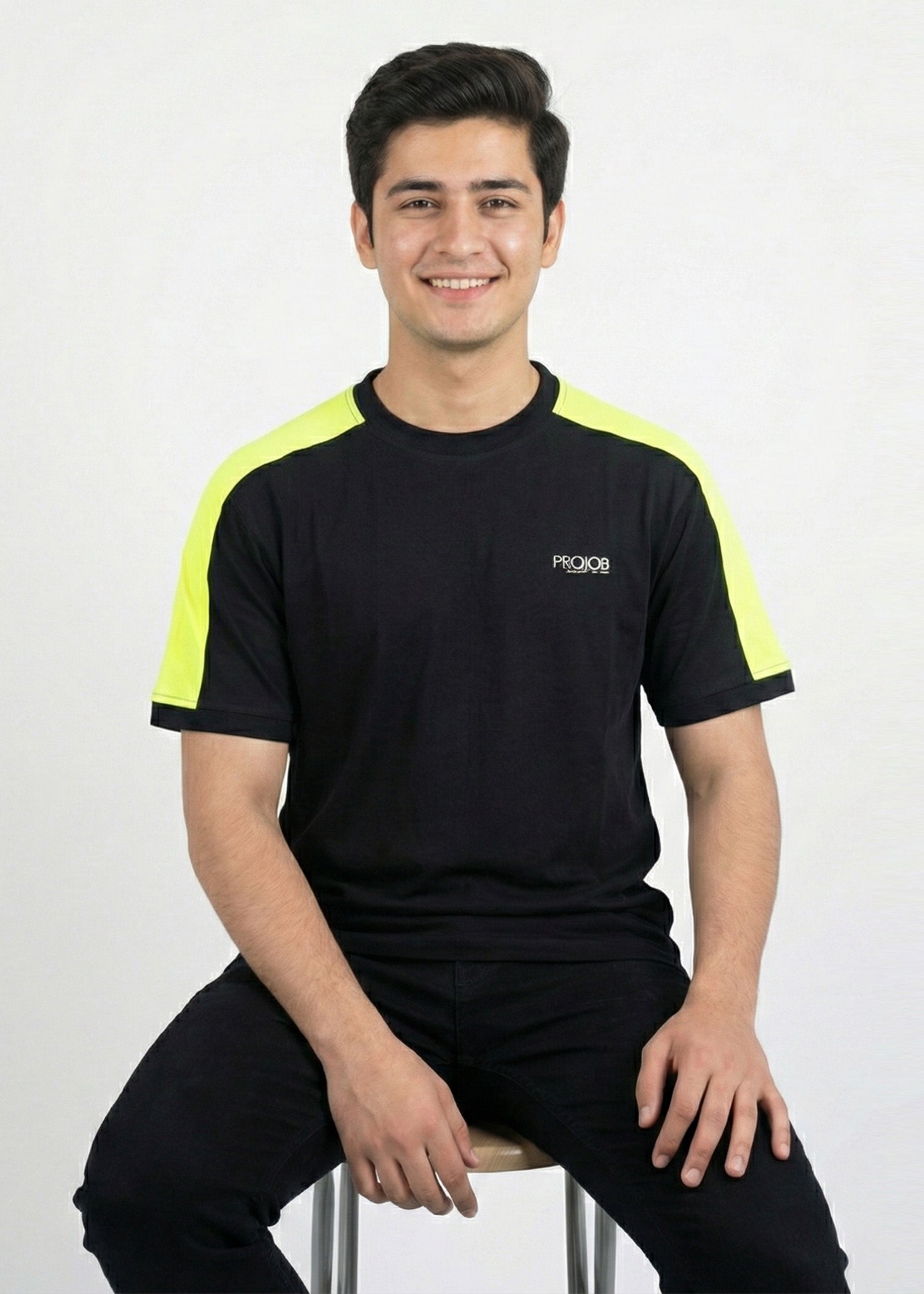 single jersey knit T Shirt in Yellow, black