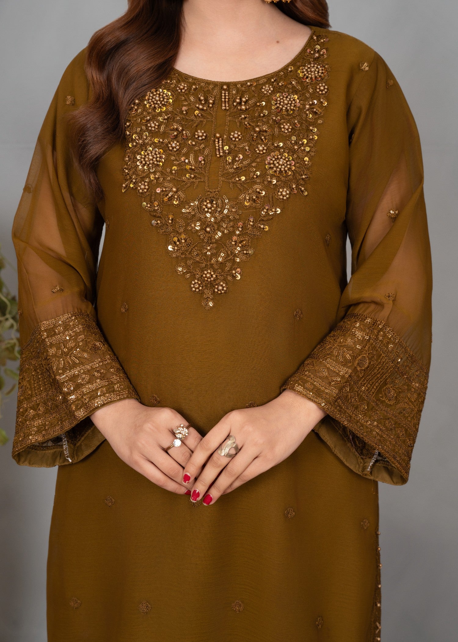 chiffon Gharara in Olive green