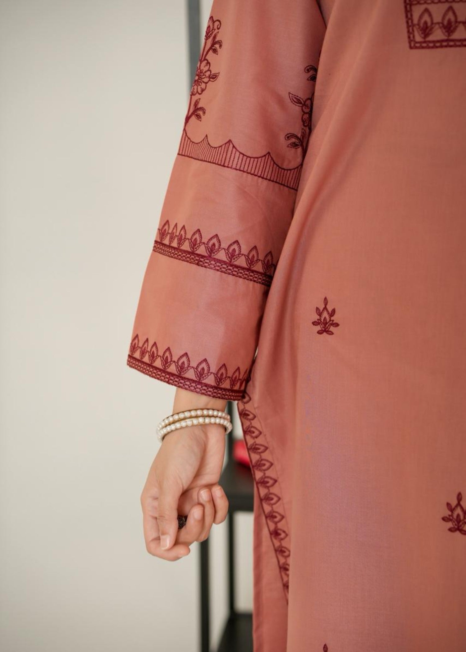 lawn cotton Kurta Set in Tea rose pink