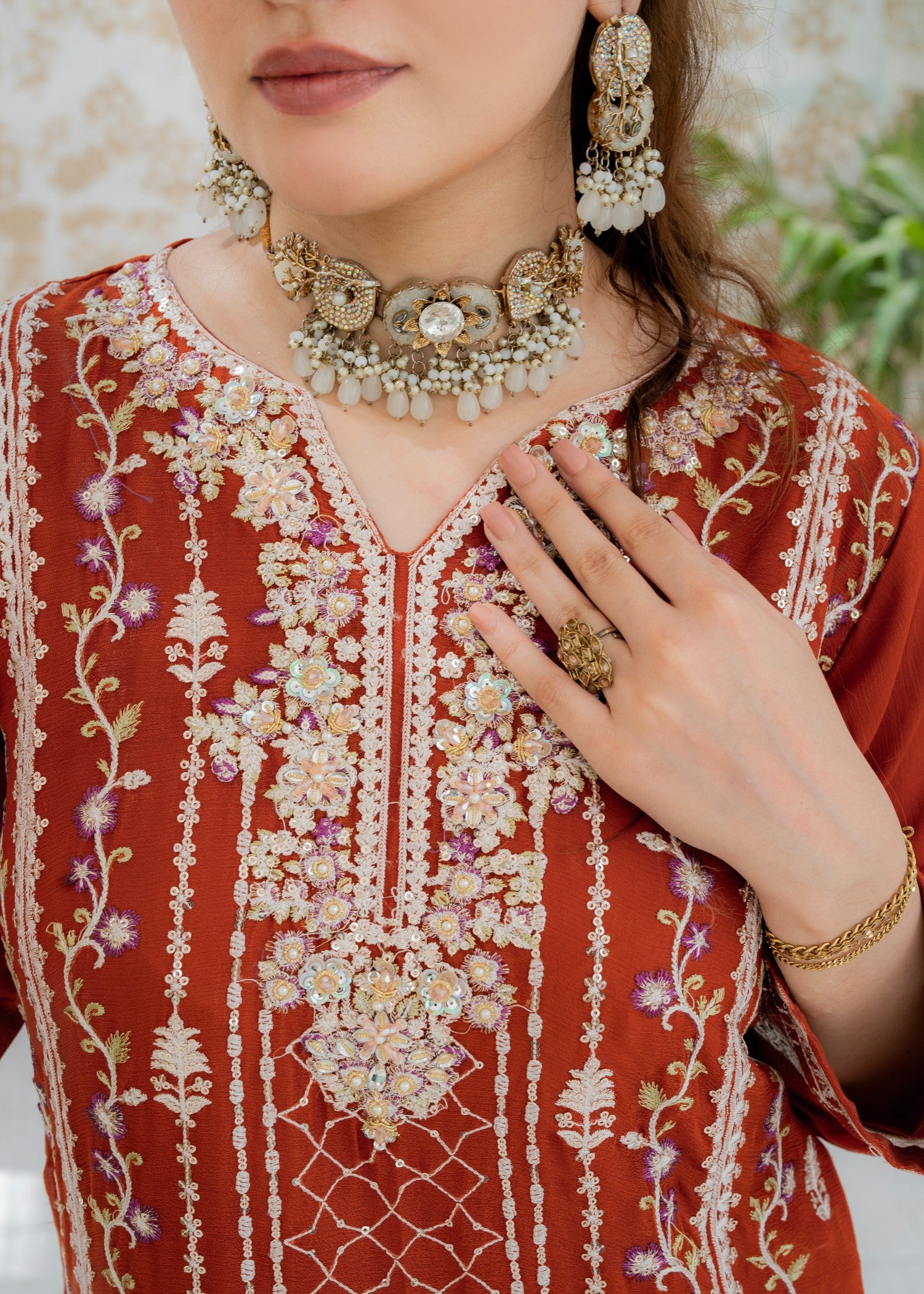 chiffon Kurta Set in Tangerine