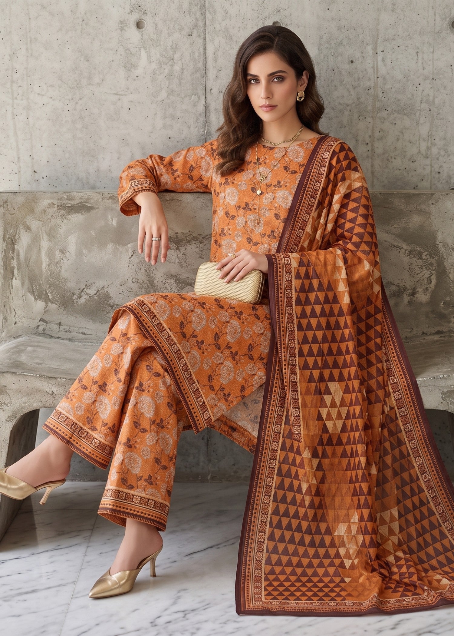 lawn Unstitched in Bronze orange, copper orange