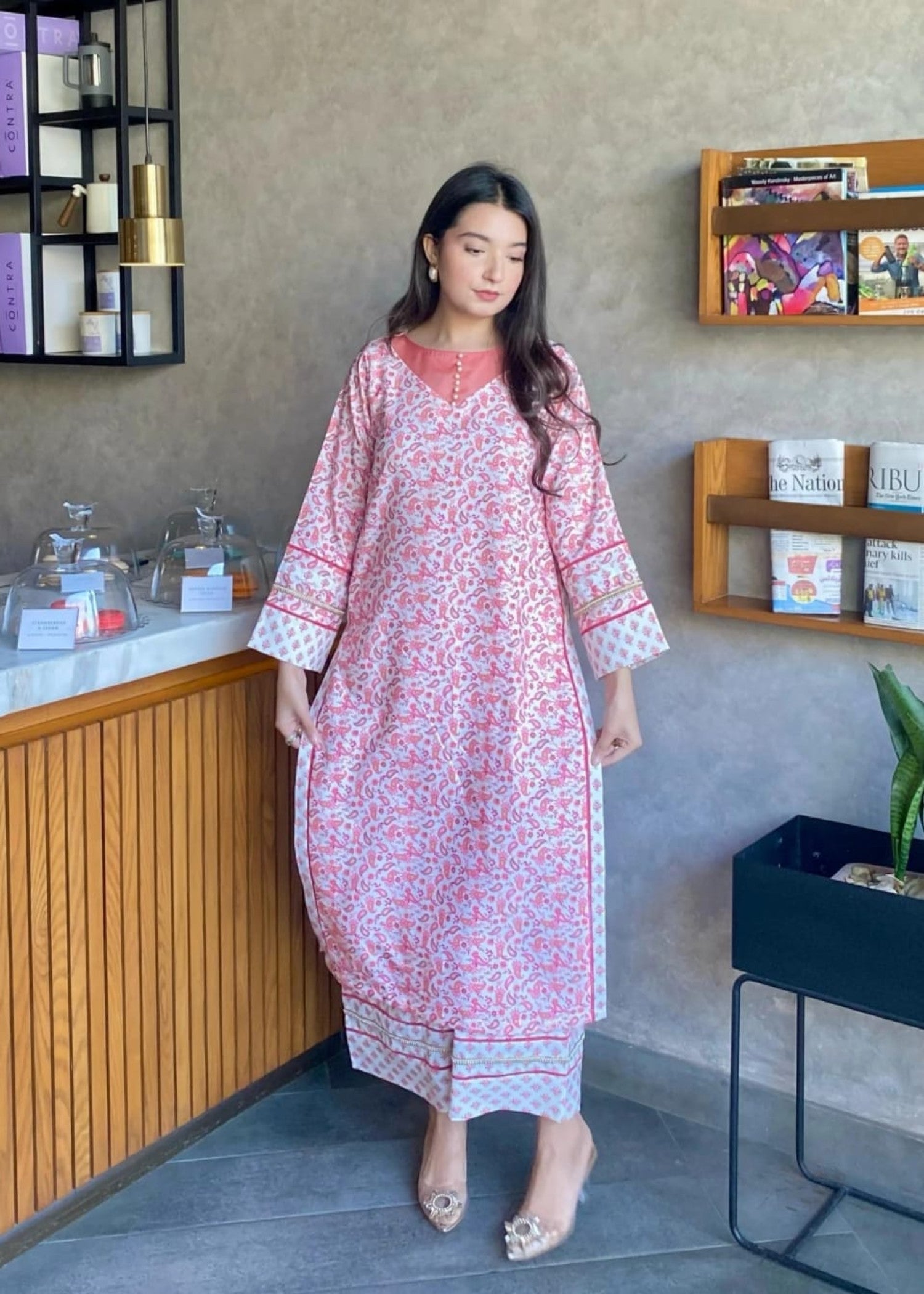 korean raw silk Kurta Set in Pink