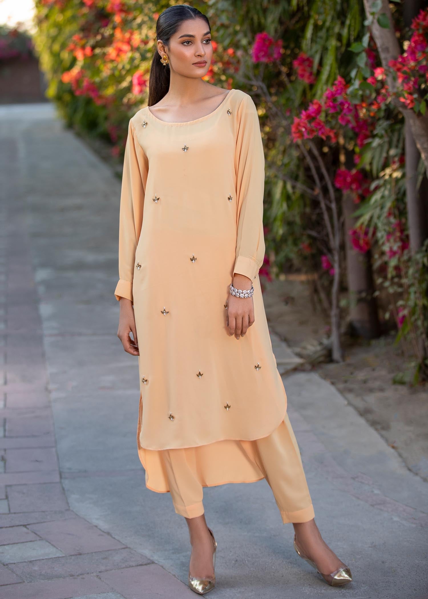 silk Kurta Set in Peach pink