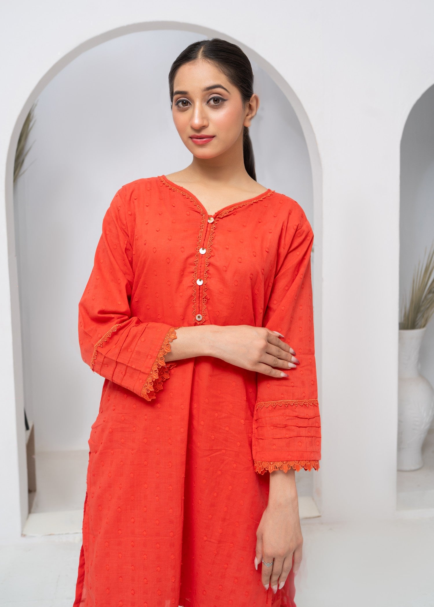 cotton Kurta Set in Cherry red