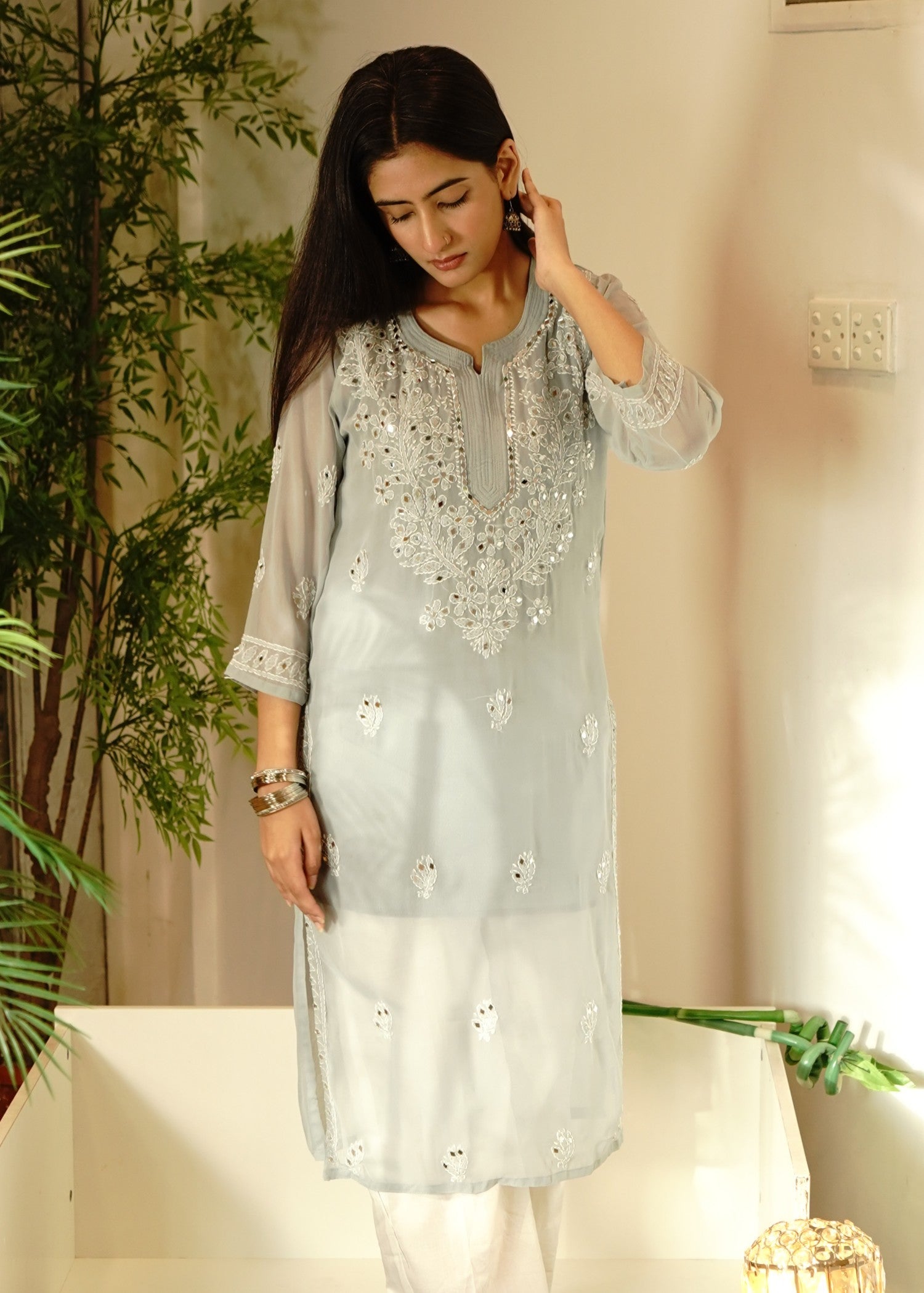chiffon Kurti in Ash grey