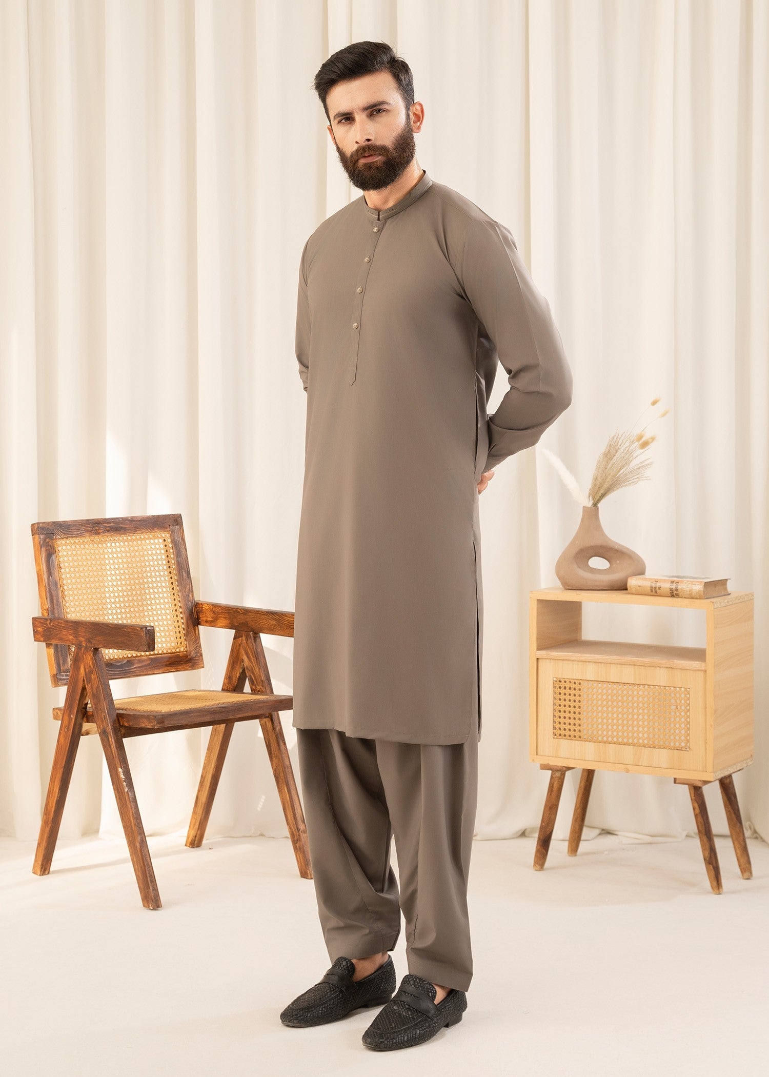 wash & wear Shalwar Kameez in Brown by Buraq