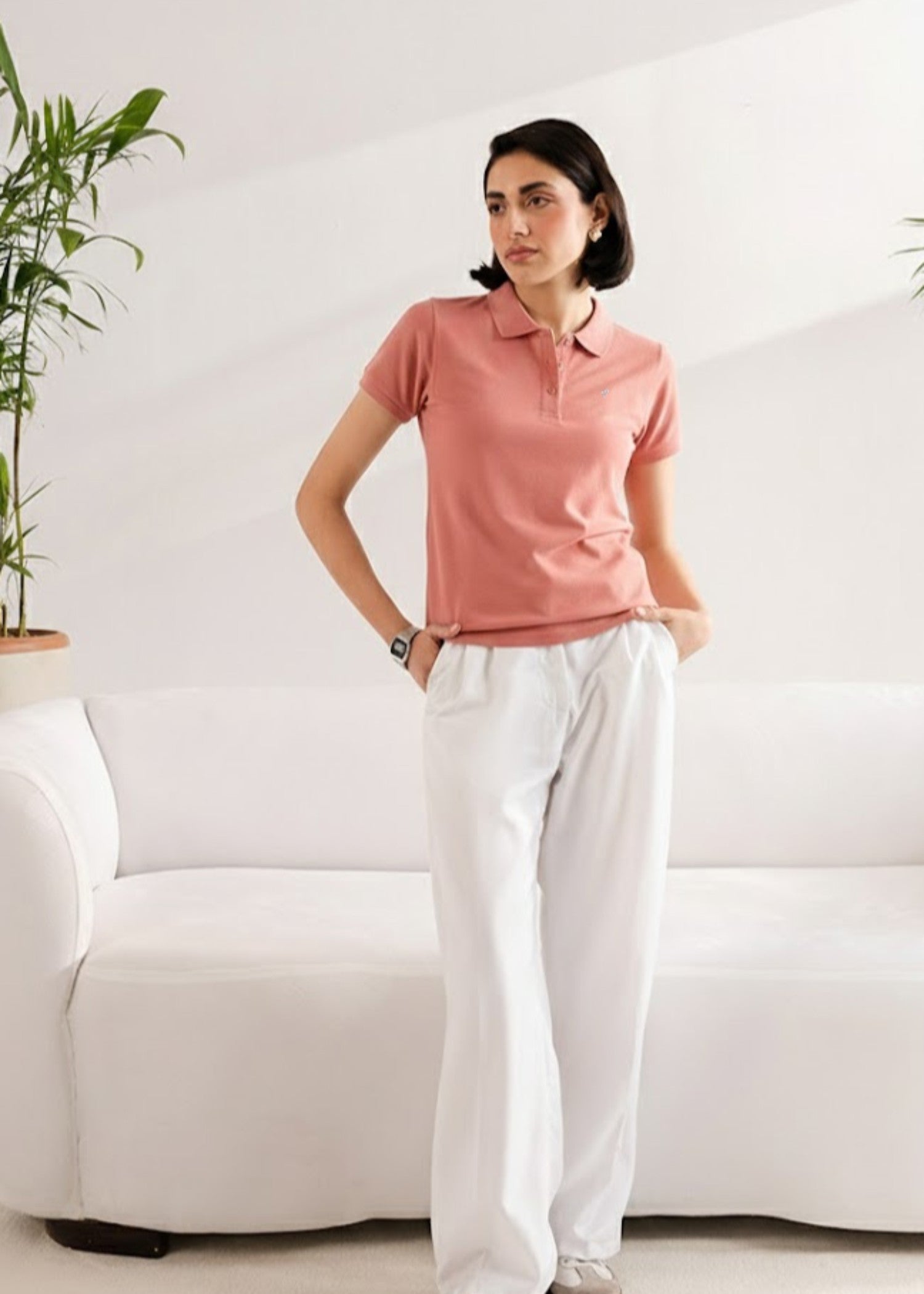 cotton Polo Shirt in Tea rose pink