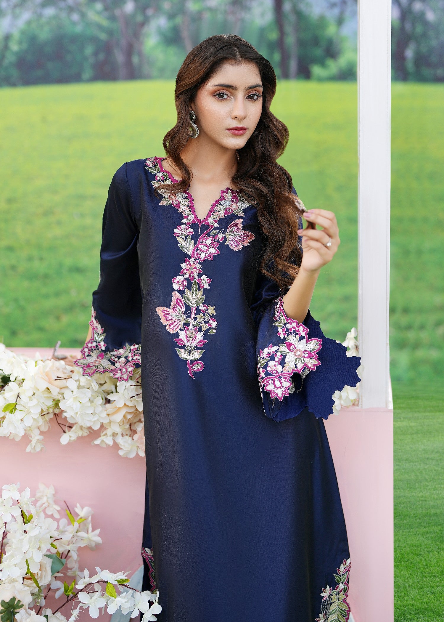 kattan silk Kaftan in Navy blue
