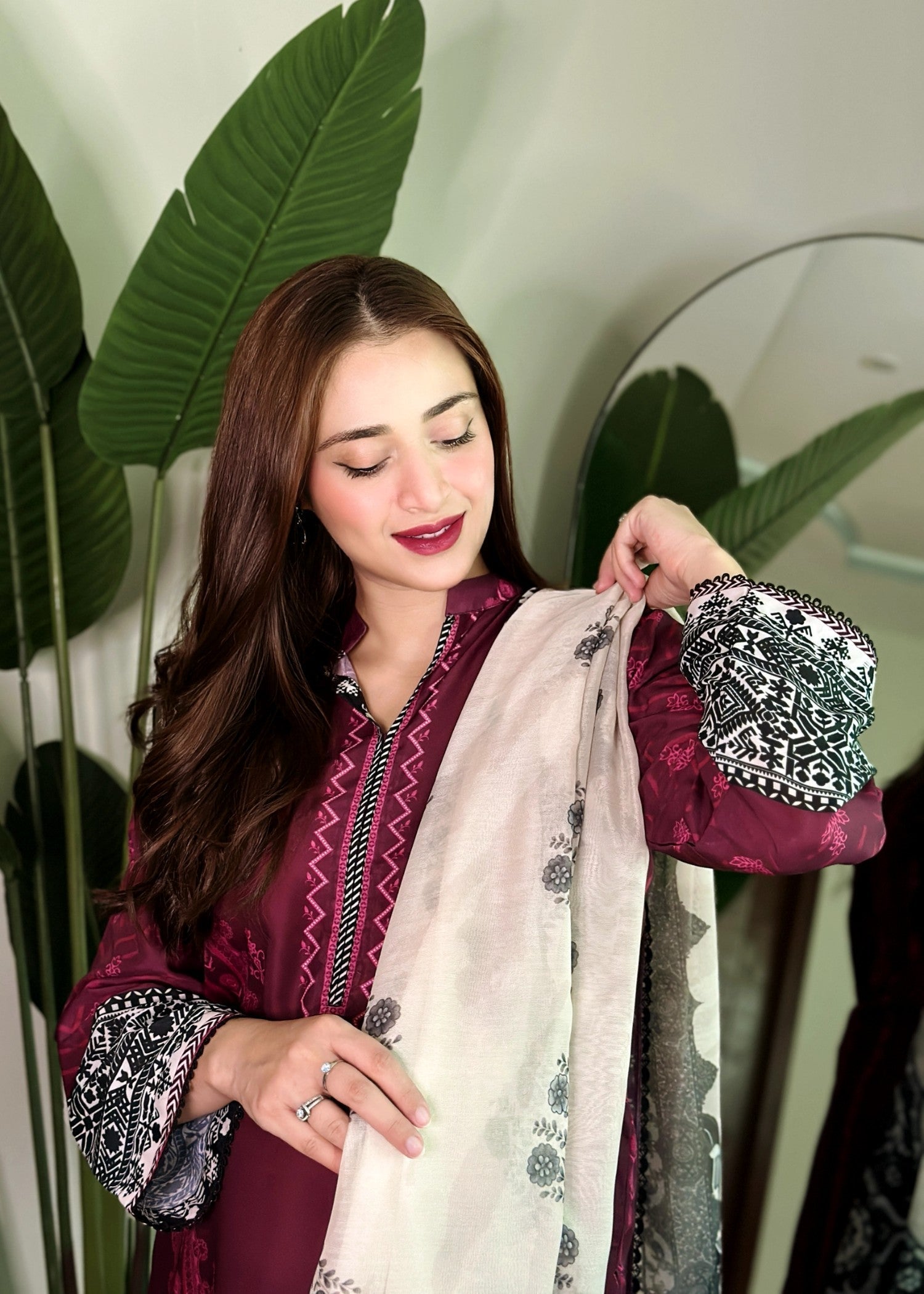silk finish lawn Kurta Set in Plum