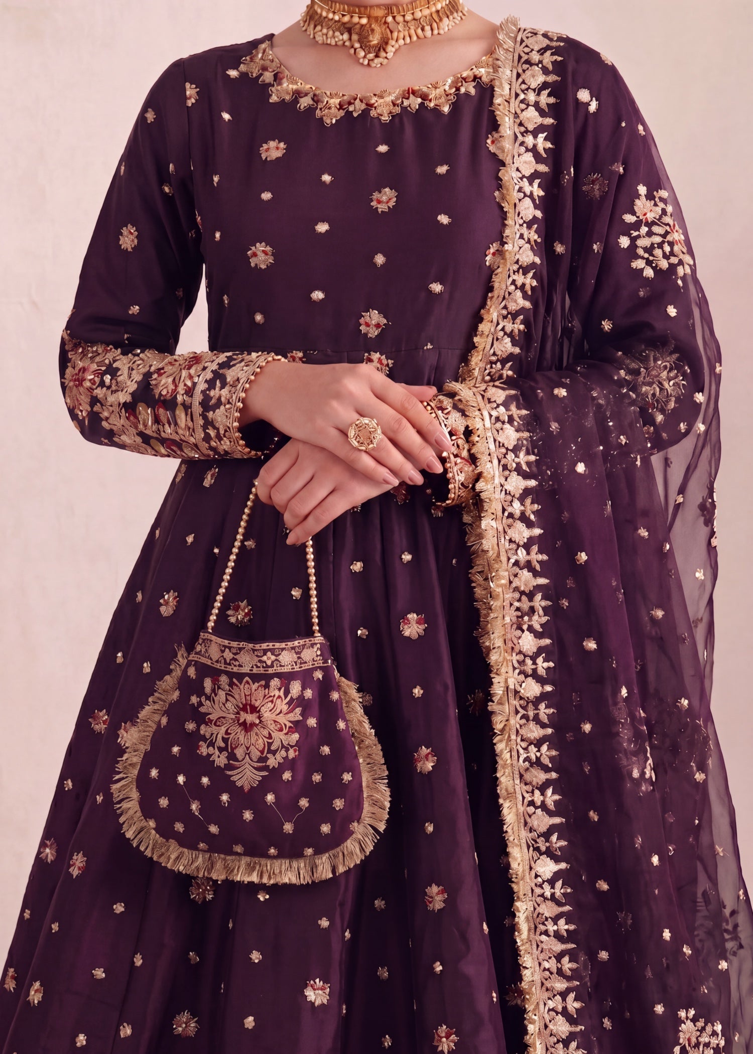 silk Pishwas in Plum purple