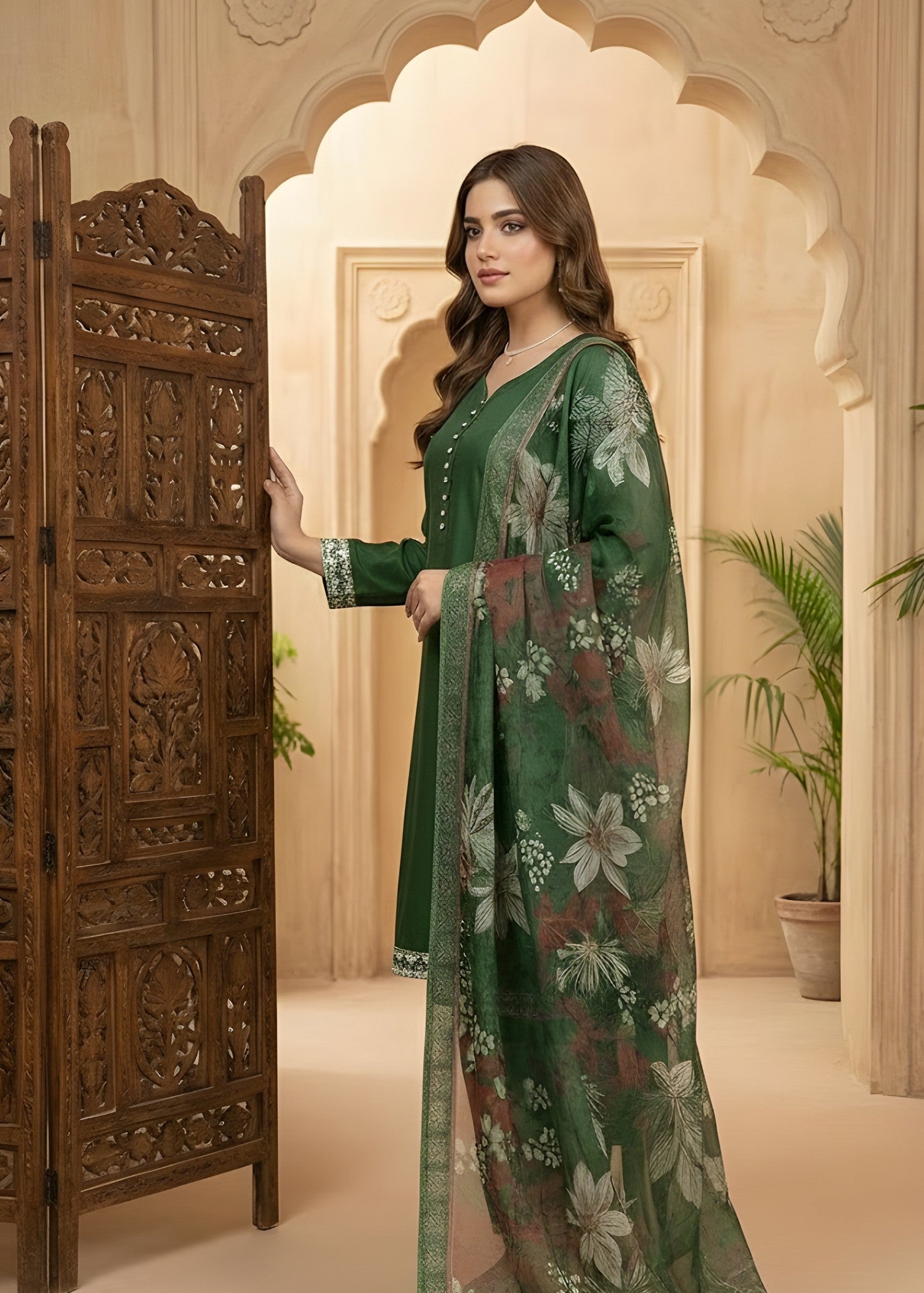kattan silk Kurta Set in Green