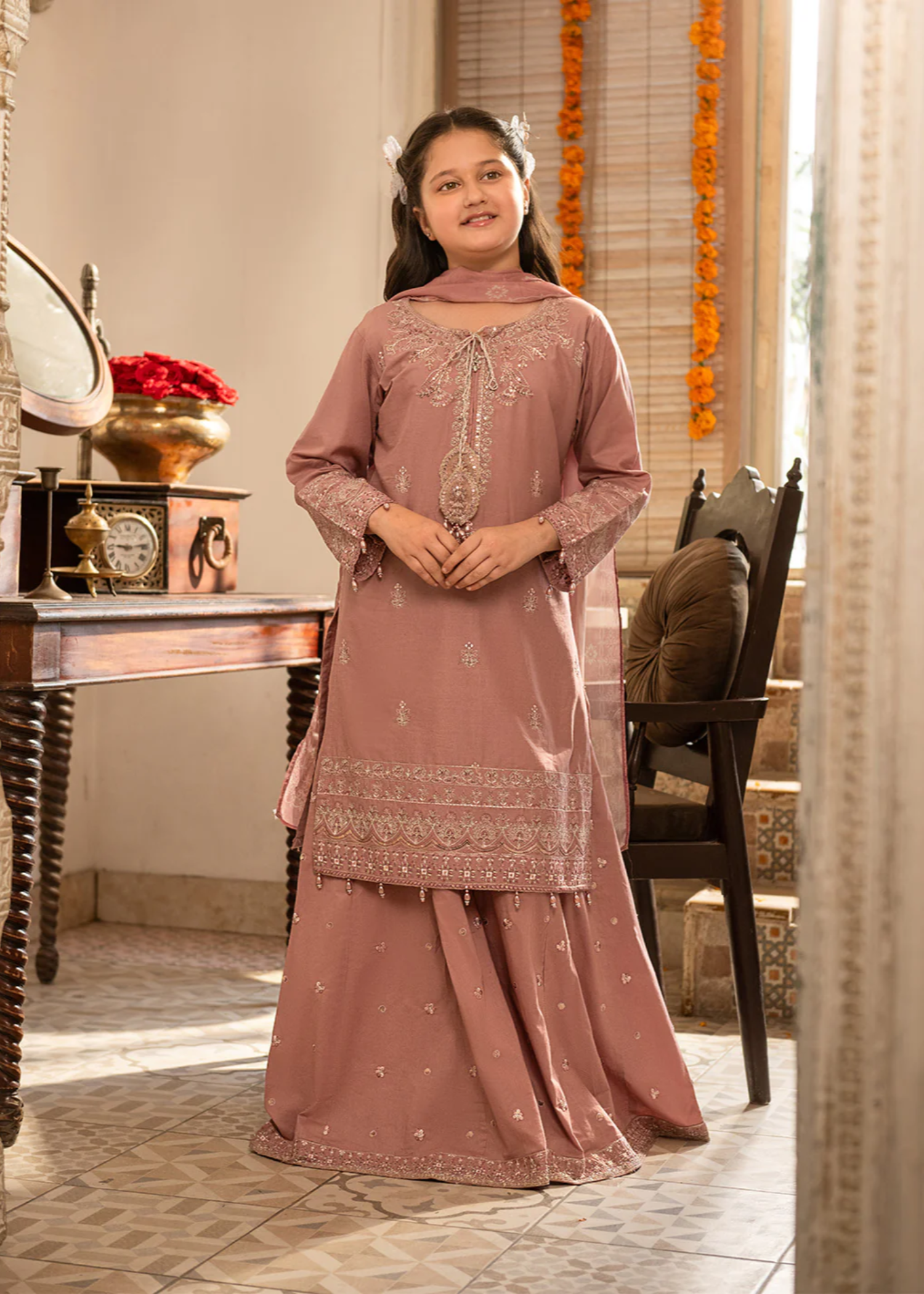 cotton Sharara in Peach pink