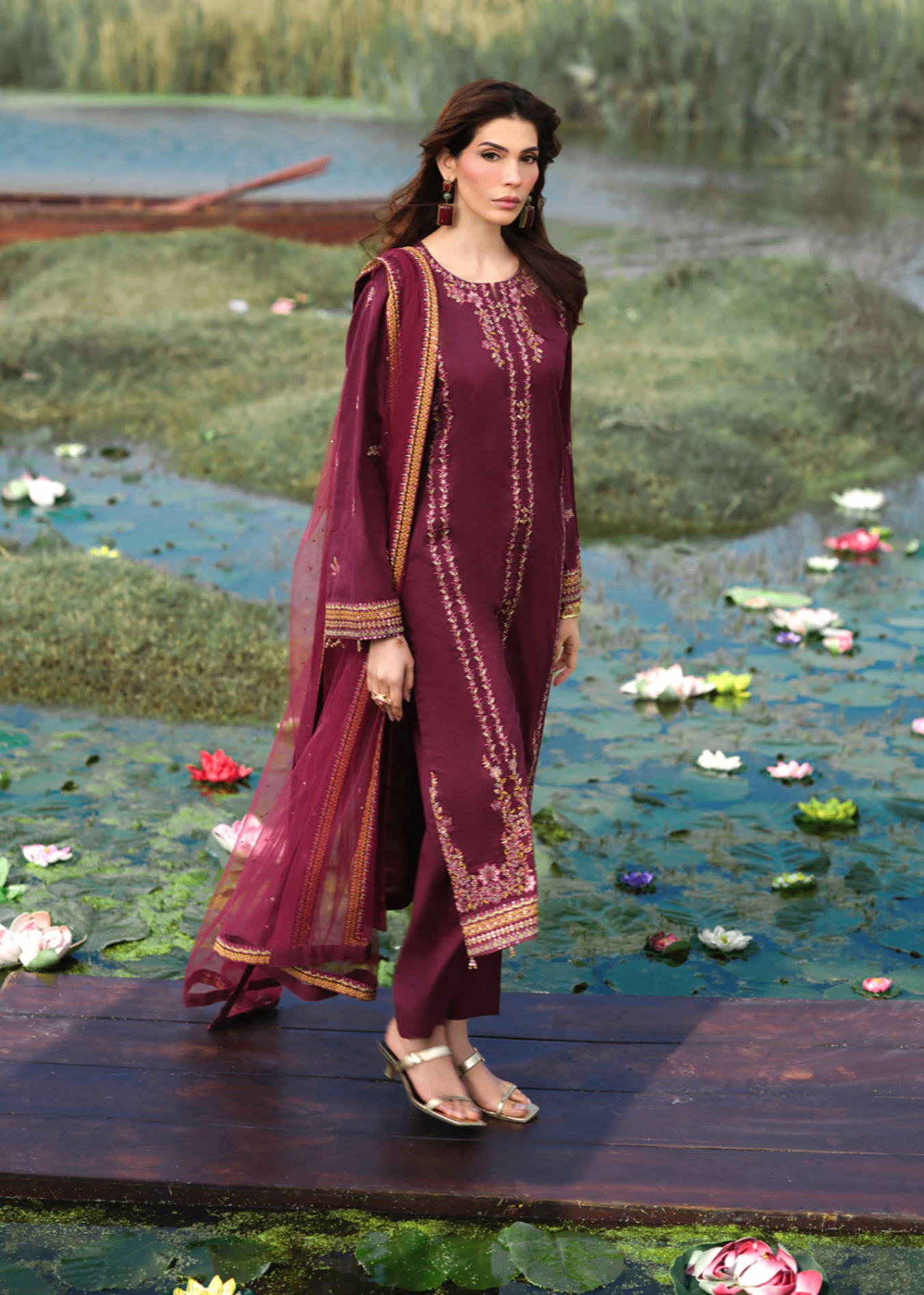 jacquard Kurta Set in Burgundy