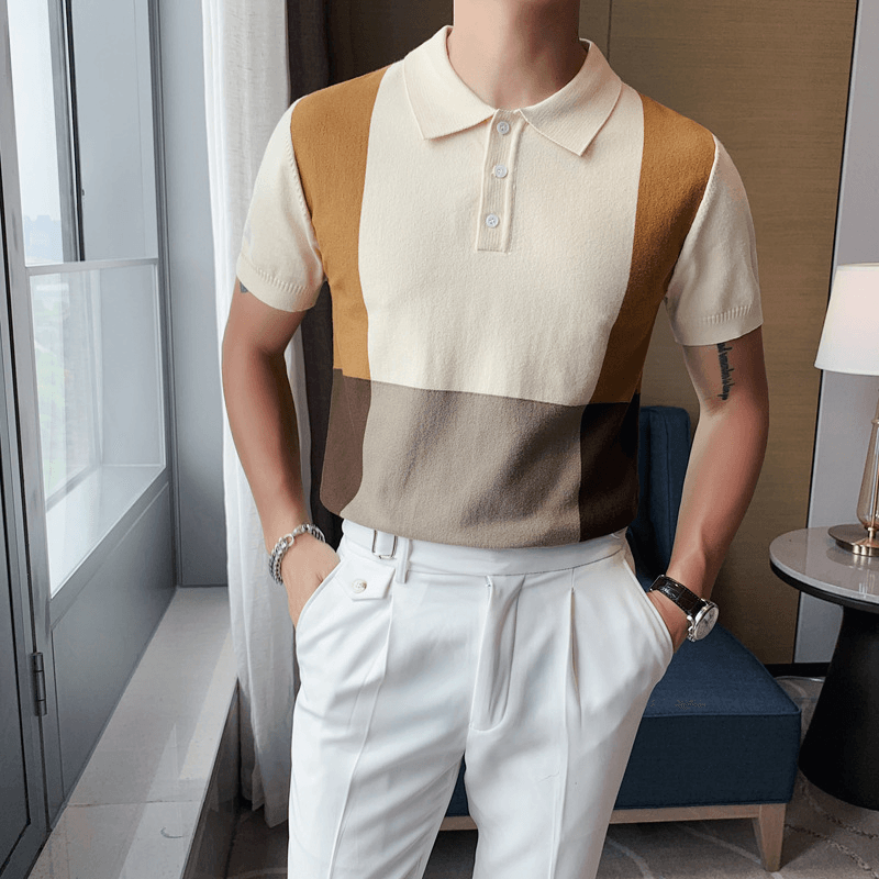 British Men'S POLO Shirt, Trendy Slim Ice Silk T-Shirt