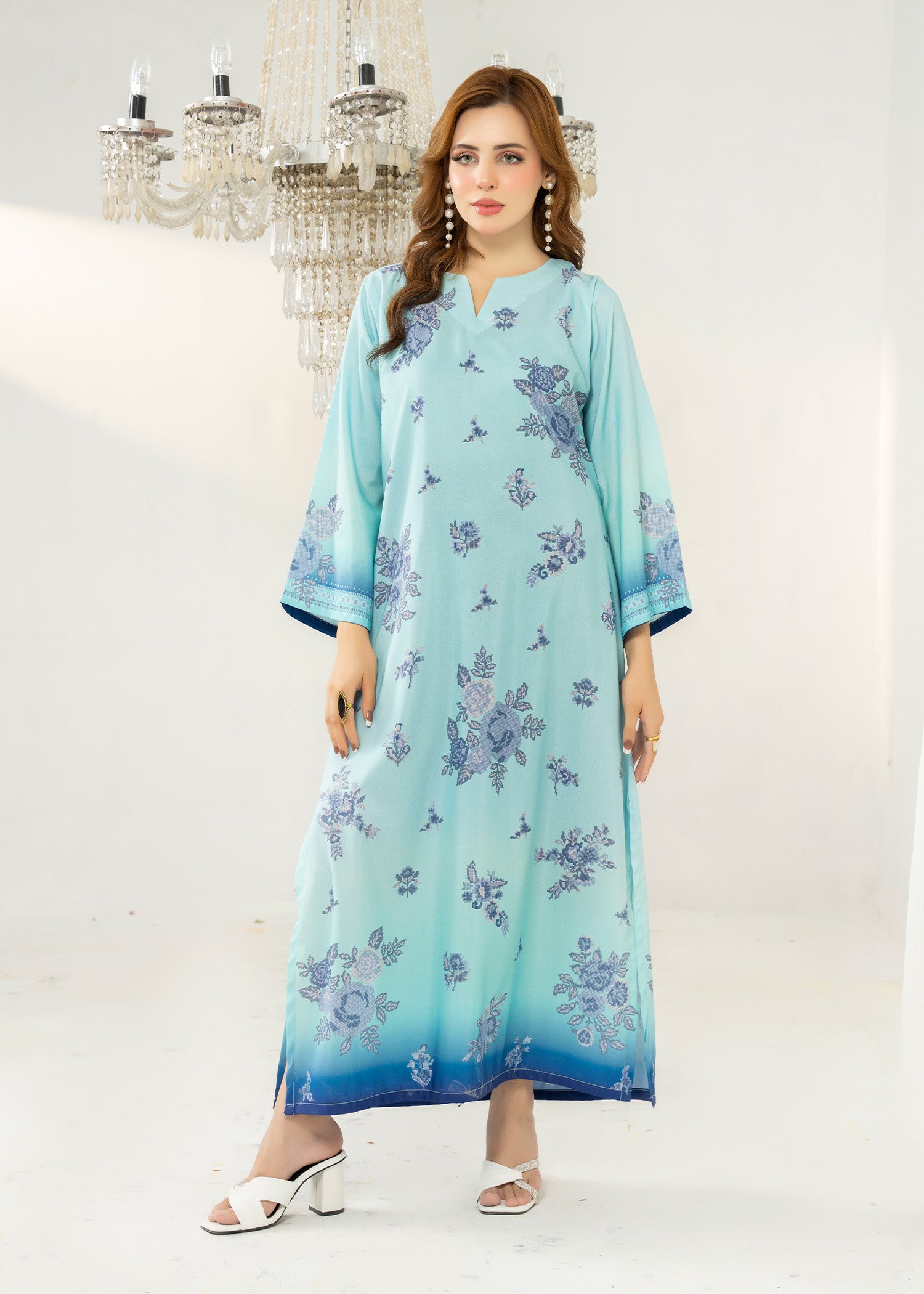 lawn Kaftan in Aquamarine