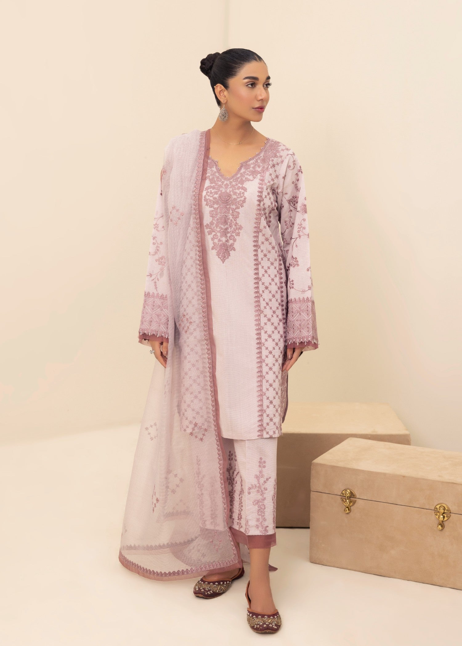 chambray Kurta Set in Mauve