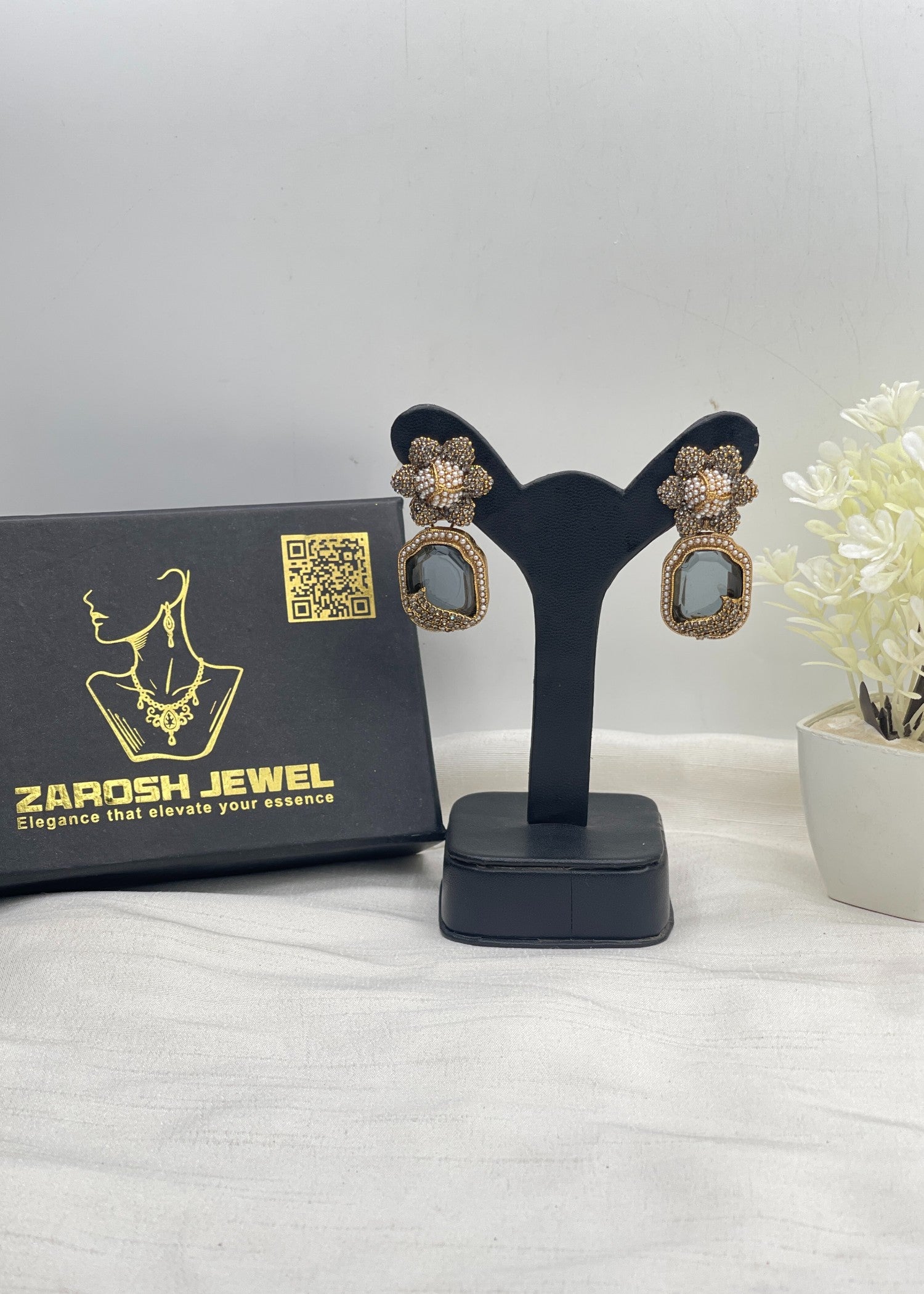 Earrings in Grey, pearl white Color by - Trendy Women Earrings HJK9946