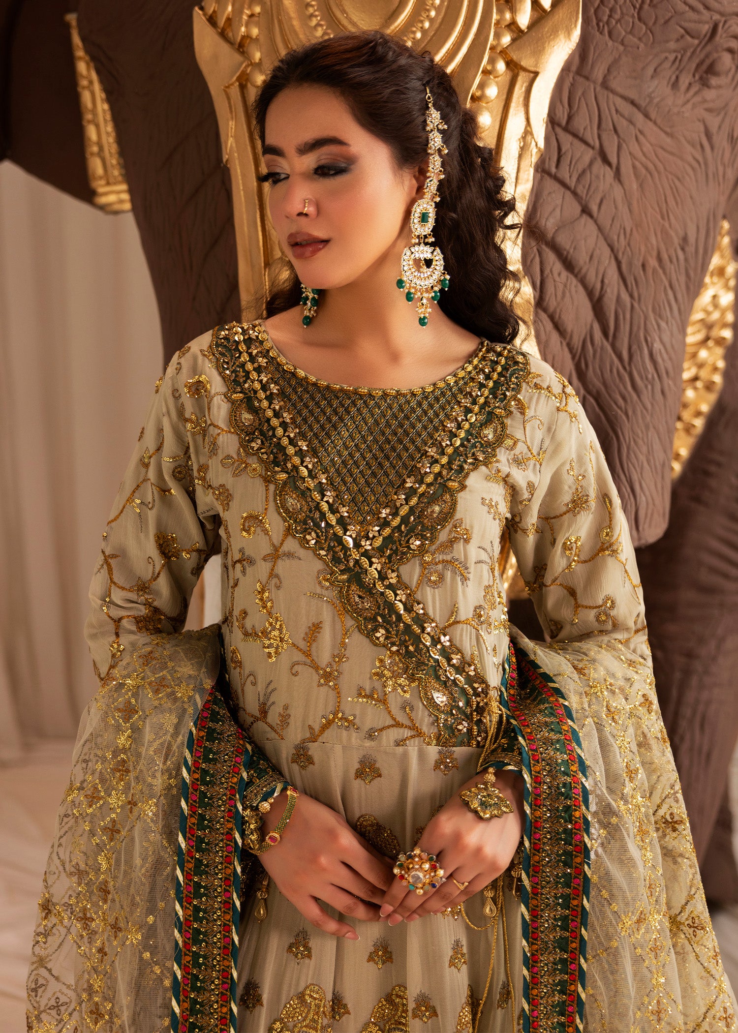 chiffon Angrakha in Sage green
