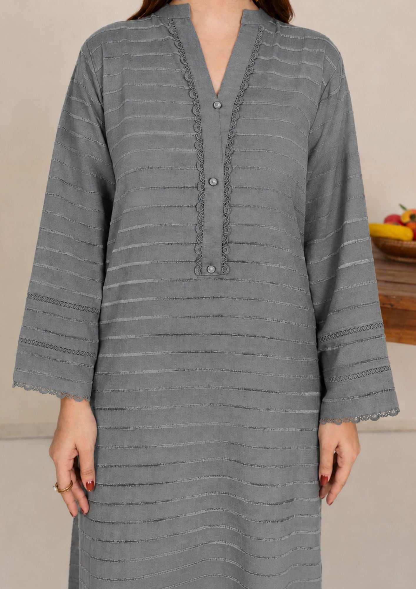 dhanak wool Kurta Set in Grey