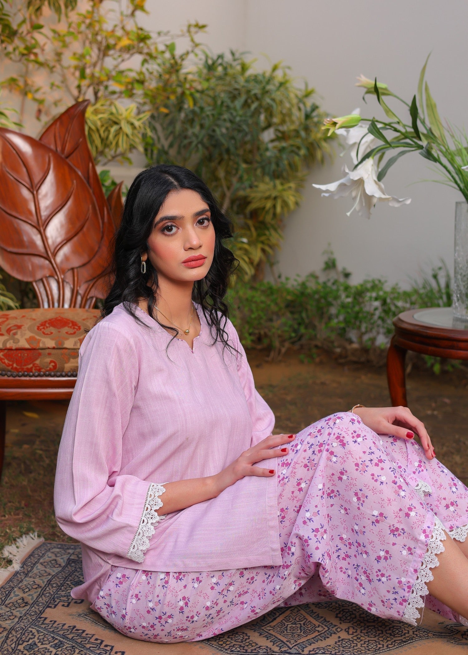 khaddar Kurta Set in Baby pink