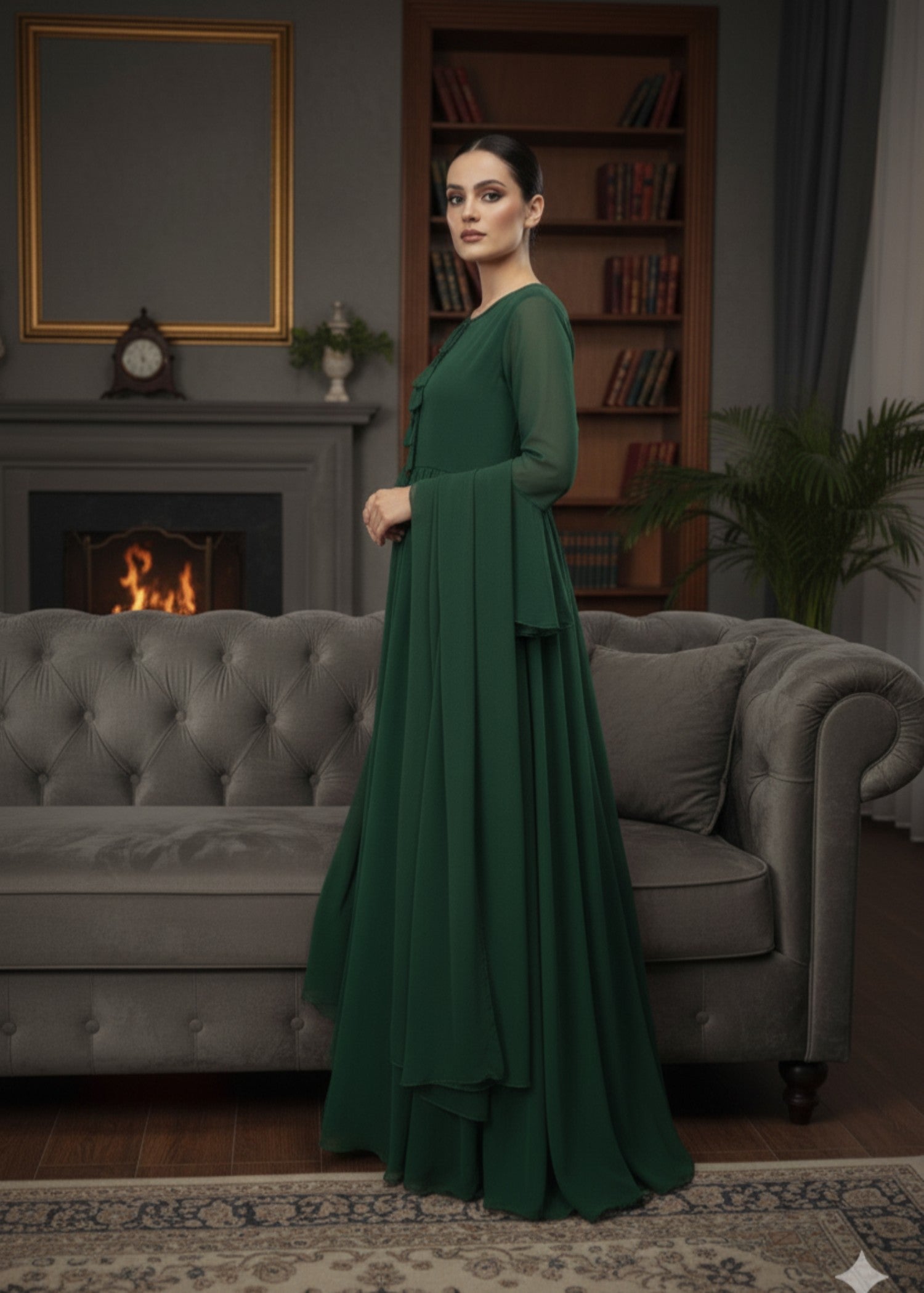 crinkle chiffon Maxi in Dark green