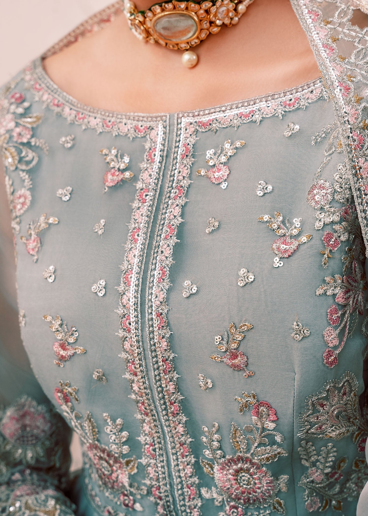 organza Pishwas in Ice blue
