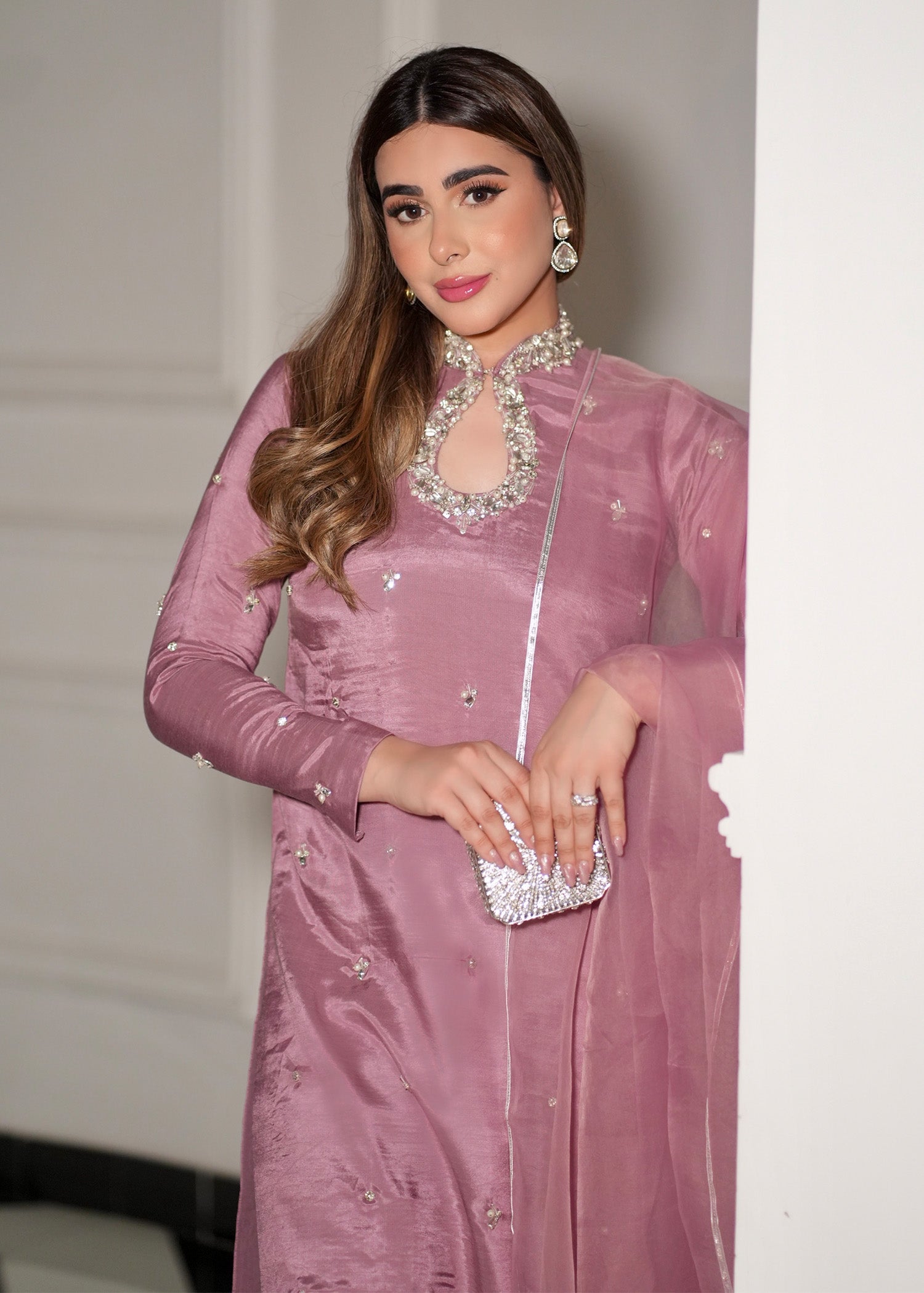 raw silk Kurta Set in Mauve