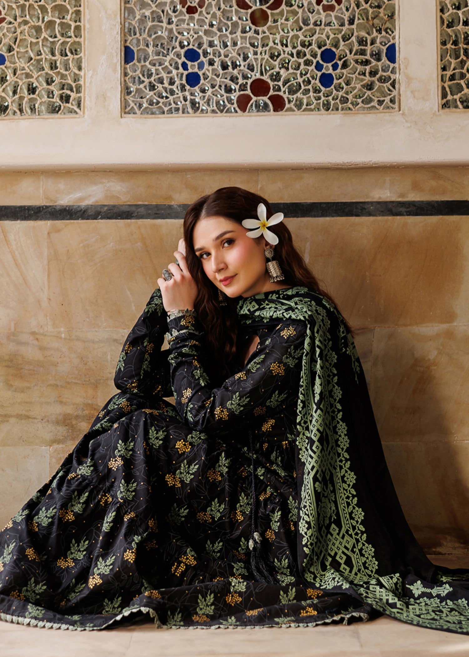 lawn cotton Angrakha in Black
