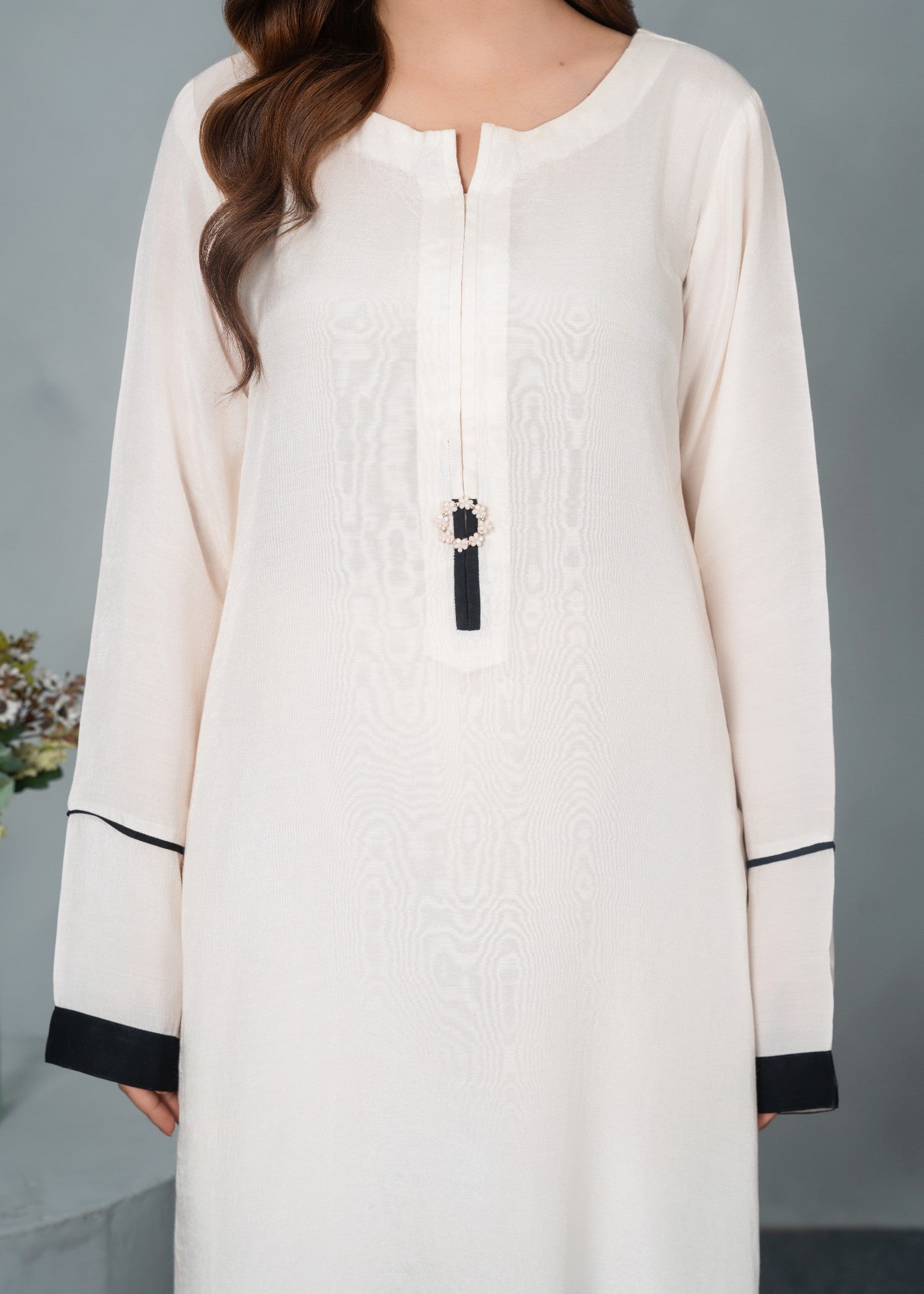 silk finish lawn Kurta Set in White