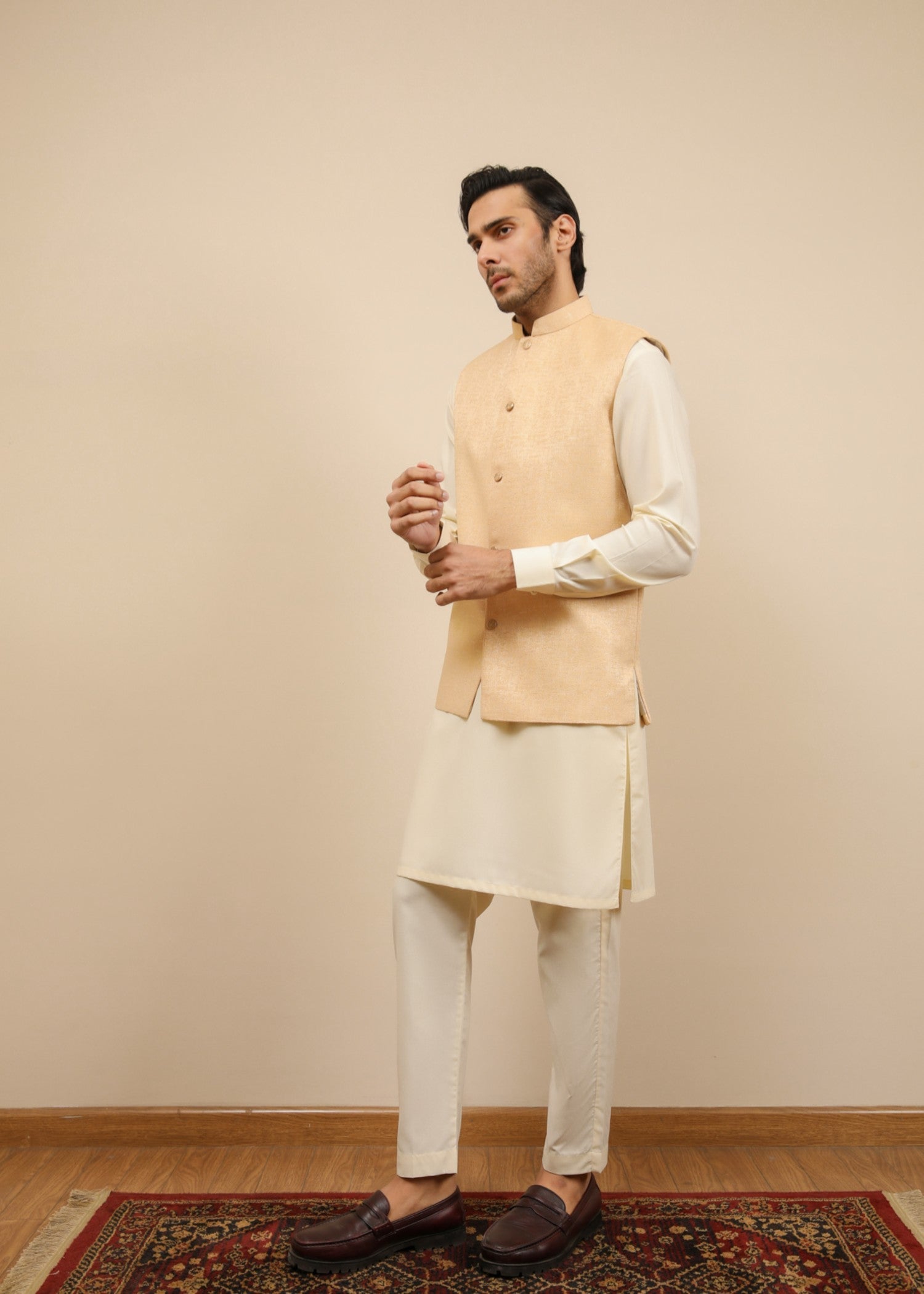 jamawar Waistcoat in Ivory