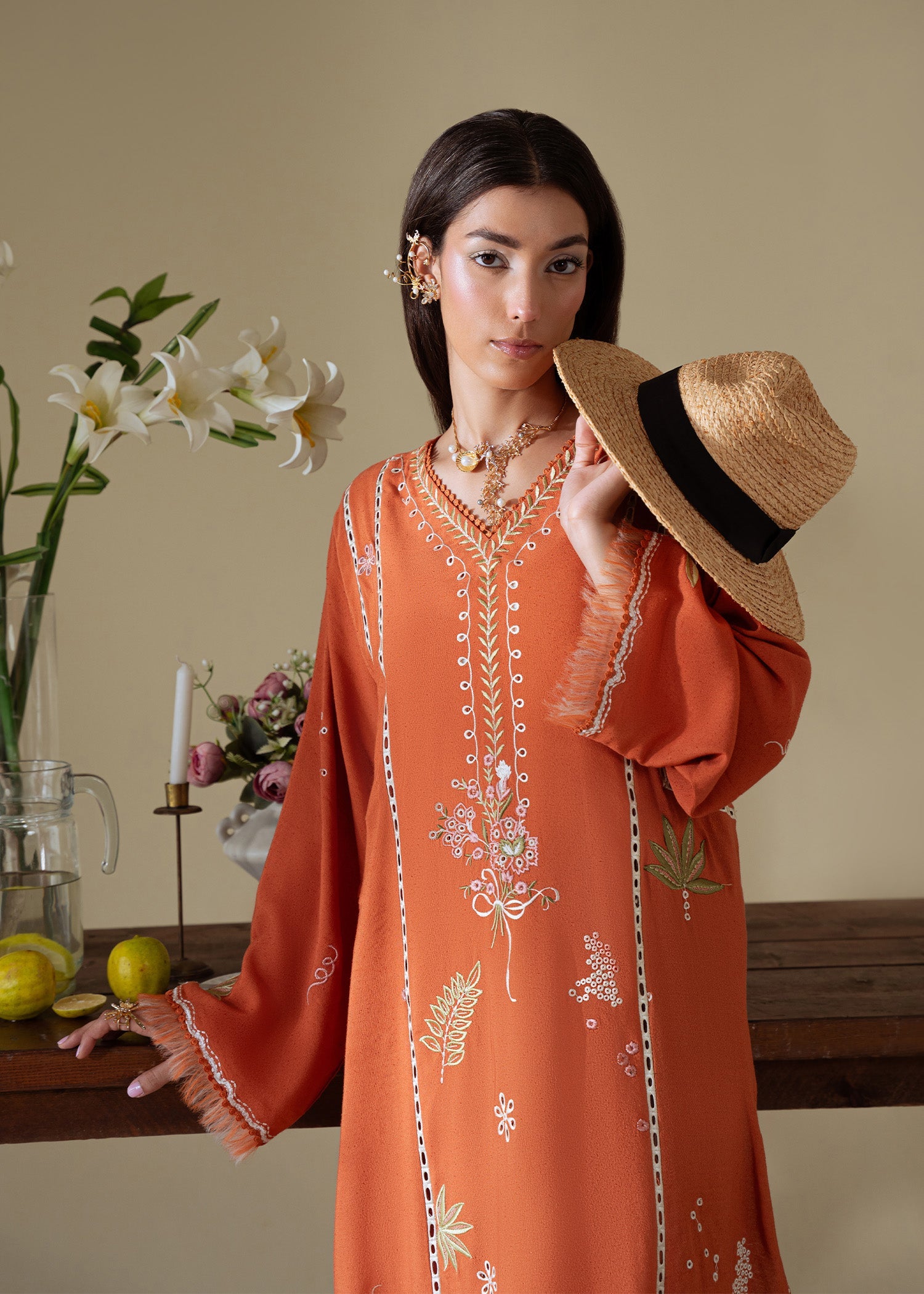 karandi Kurta Set in Burnt orange