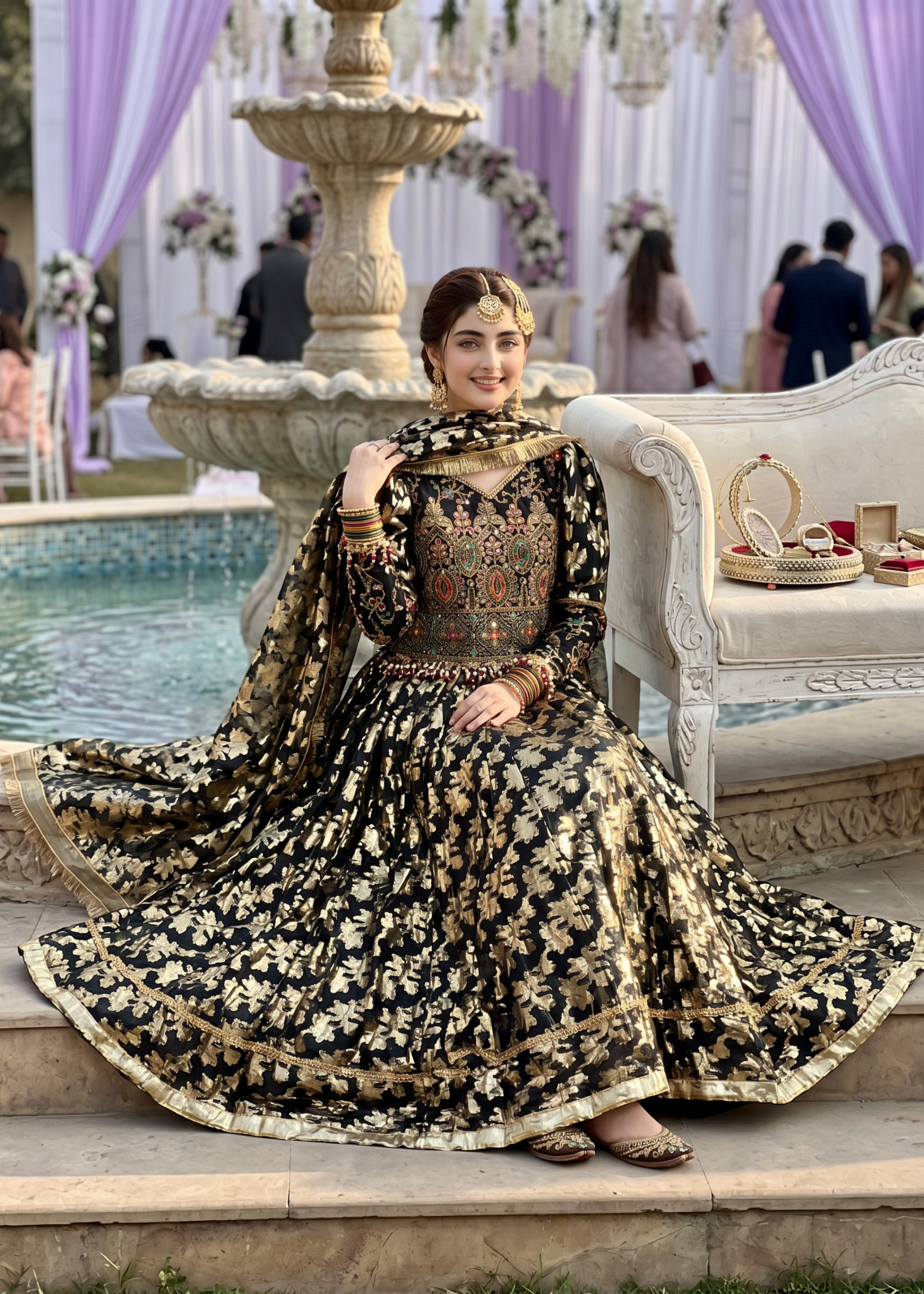 organza Lehenga in Black, gold